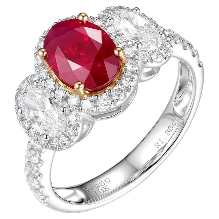 GIA Certified 1.86ct Burma Ruby and Diamond Ring in PT 950 Platinum