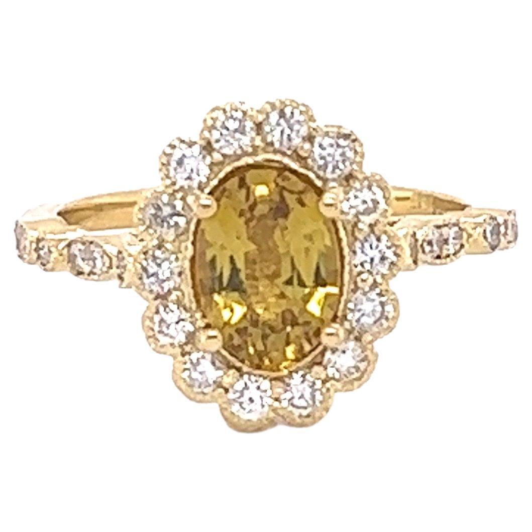 GIA Certified No Heat 1.86 Carat Yellow Sapphire Diamond Yellow Gold Ring For Sale