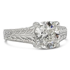 GIA Certified 1.86 Cushion Cut Diamond Solitaire Antique Style Engagement Ring