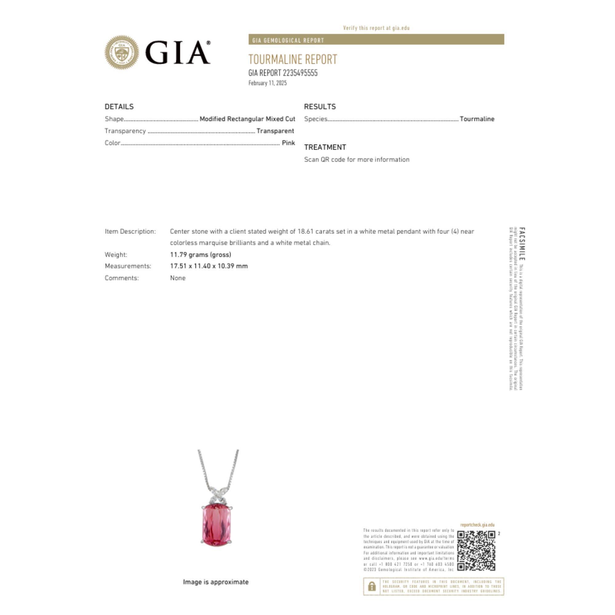 Collana con ciondolo con tormalina rosa e diamanti floreali certificata GIA da 18,61 carati in vendita 1