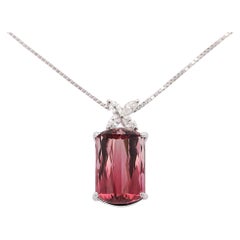 Collar Colgante Turmalina Rosa y Diamante Floral Certificado GIA 18,61 Quilates