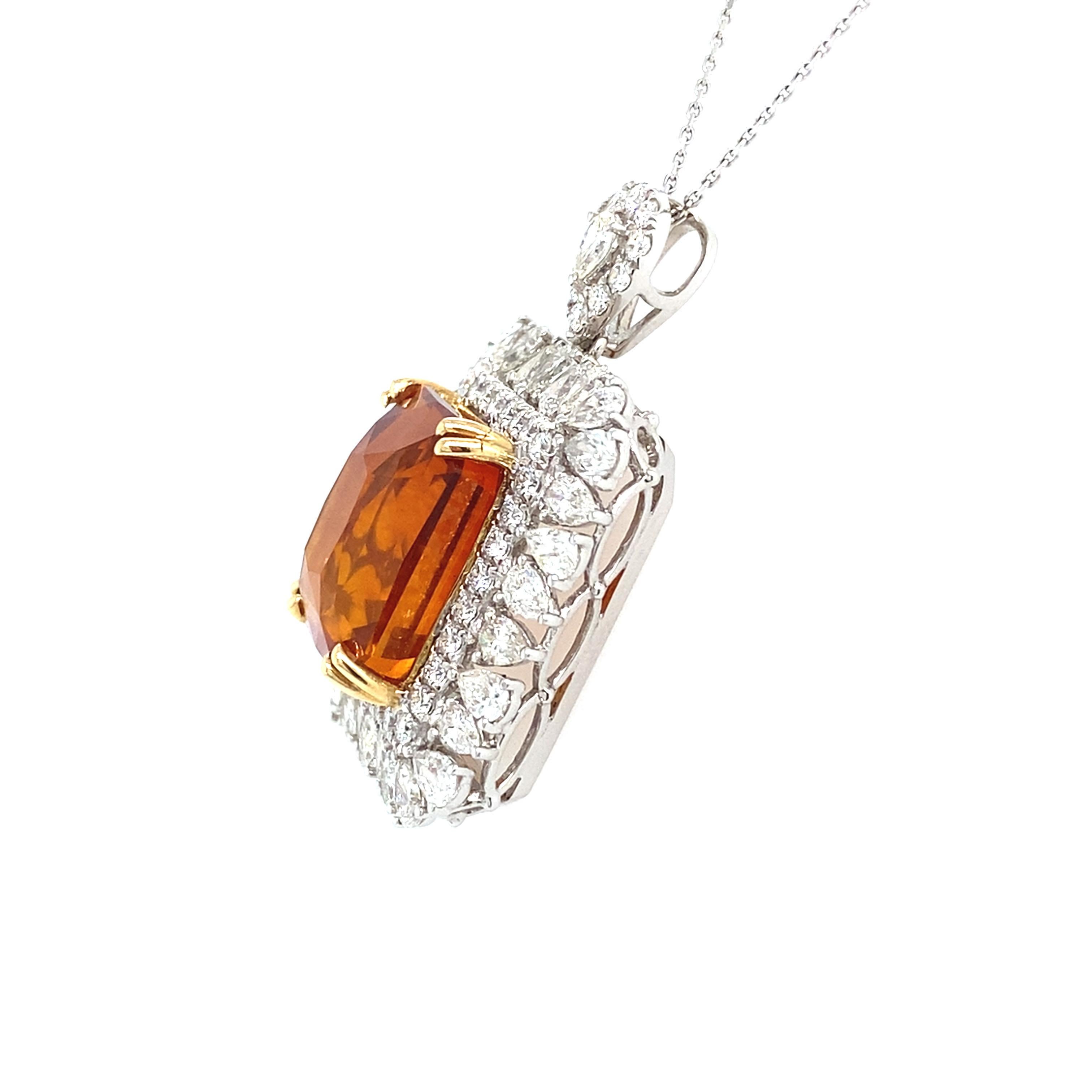 GIA Certified 18.62 Carat Emerald Cut Orange Sapphire Diamond Pendant Necklace For Sale 5