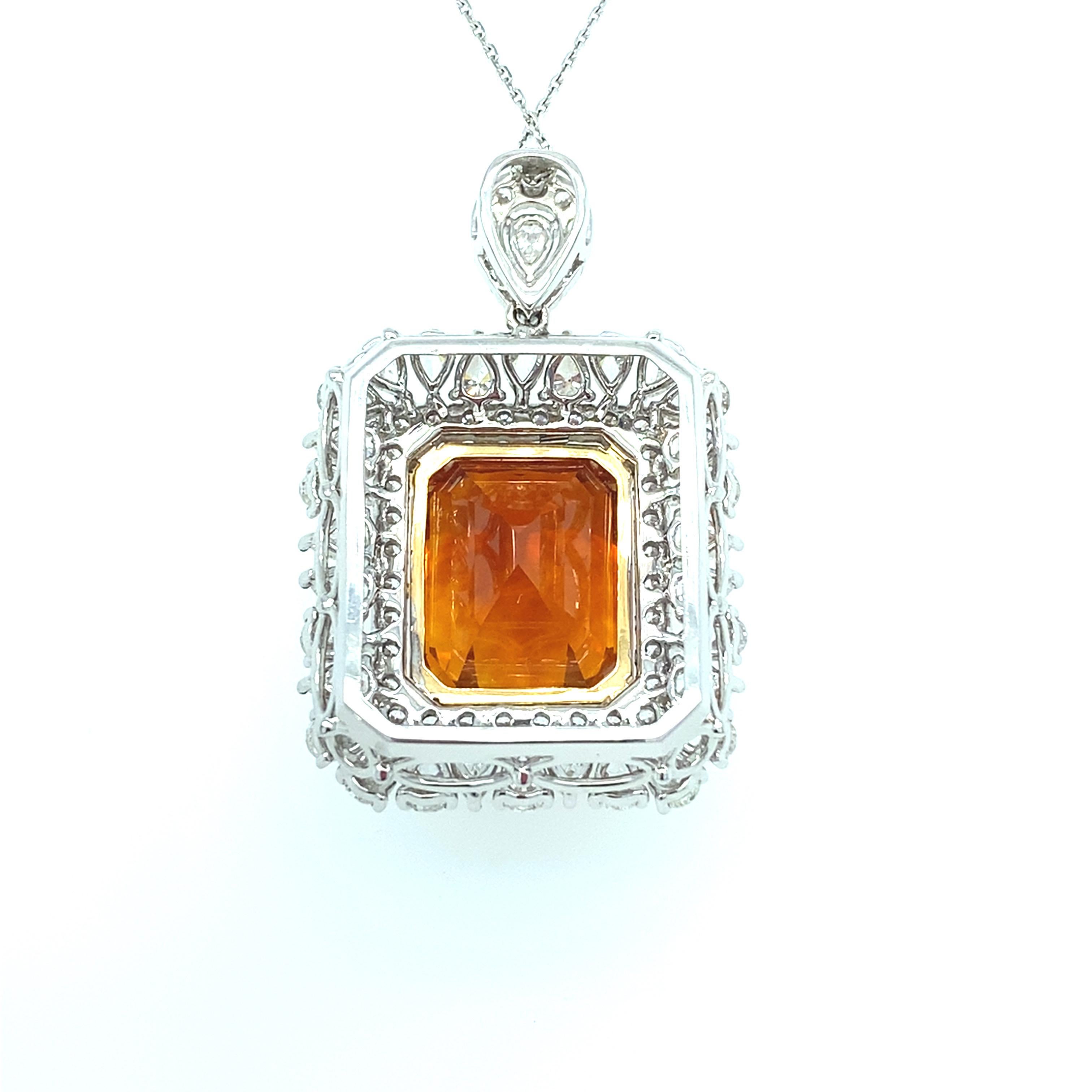 GIA Certified 18.62 Carat Emerald Cut Orange Sapphire Diamond Pendant Necklace For Sale 6