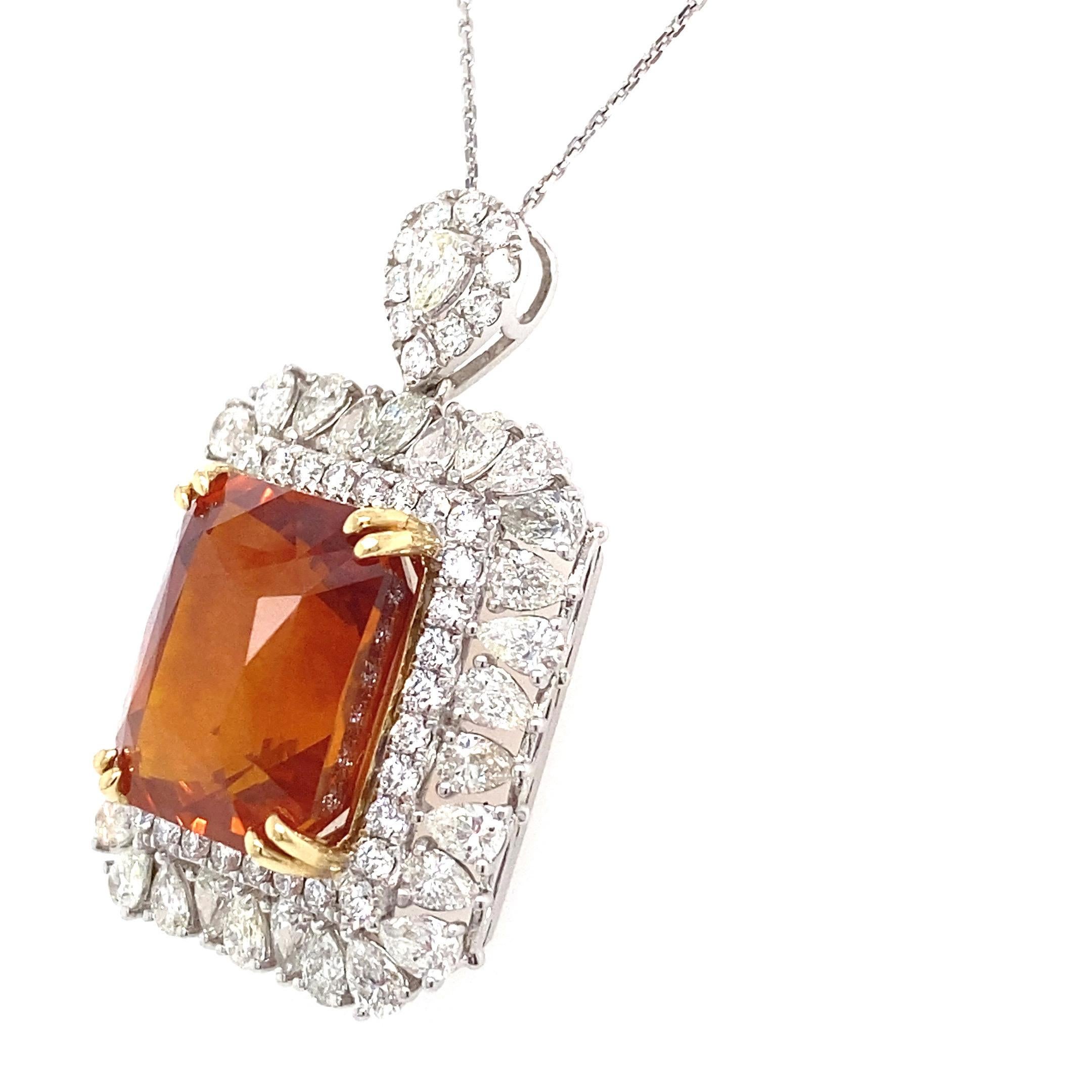 GIA Certified 18.62 Carat Emerald Cut Orange Sapphire Diamond Pendant Necklace For Sale 8
