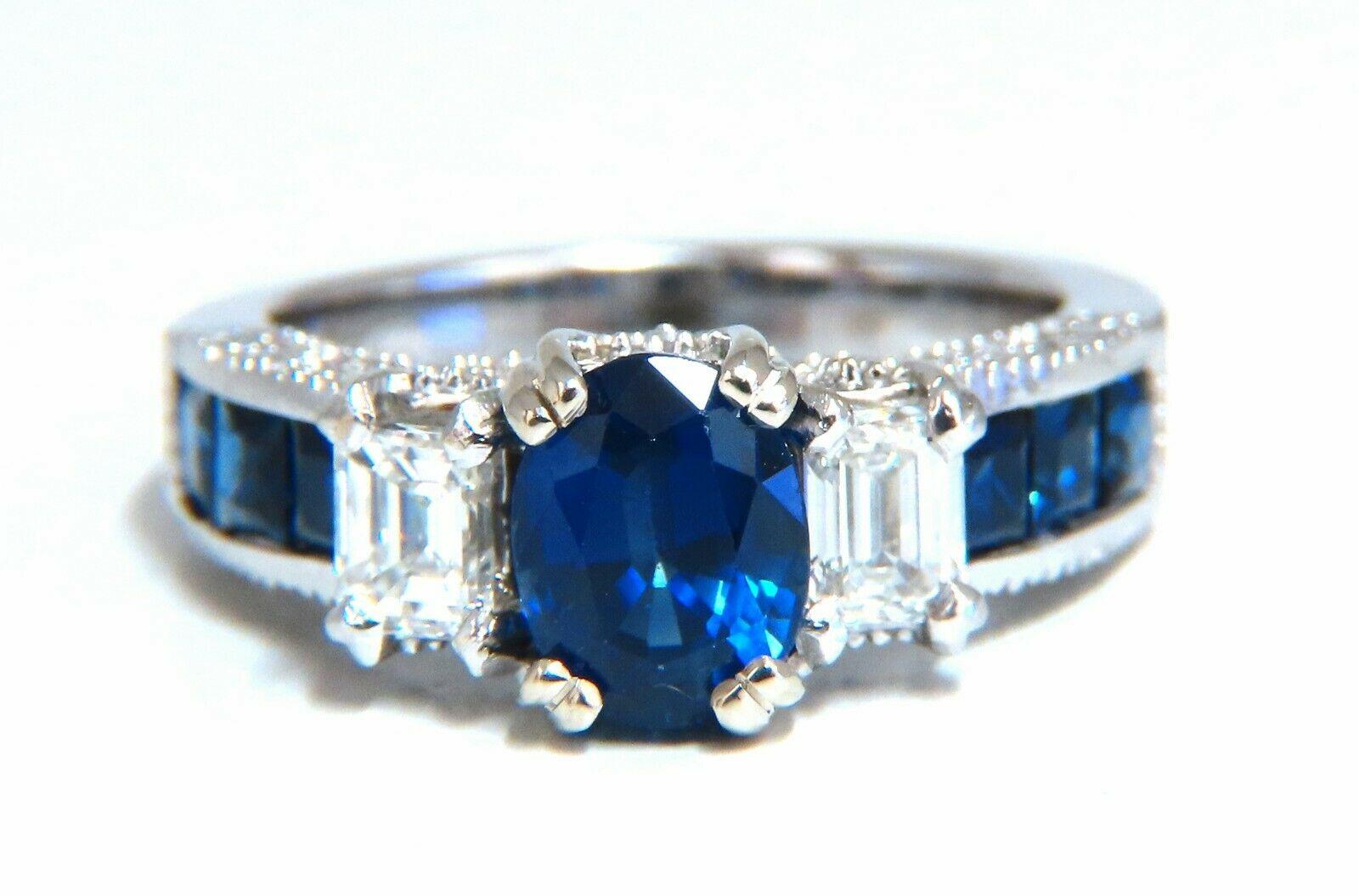 GIA Certified 1.86 Carat Natural Sapphire Diamonds Ring & Matching Eternity Band For Sale 4