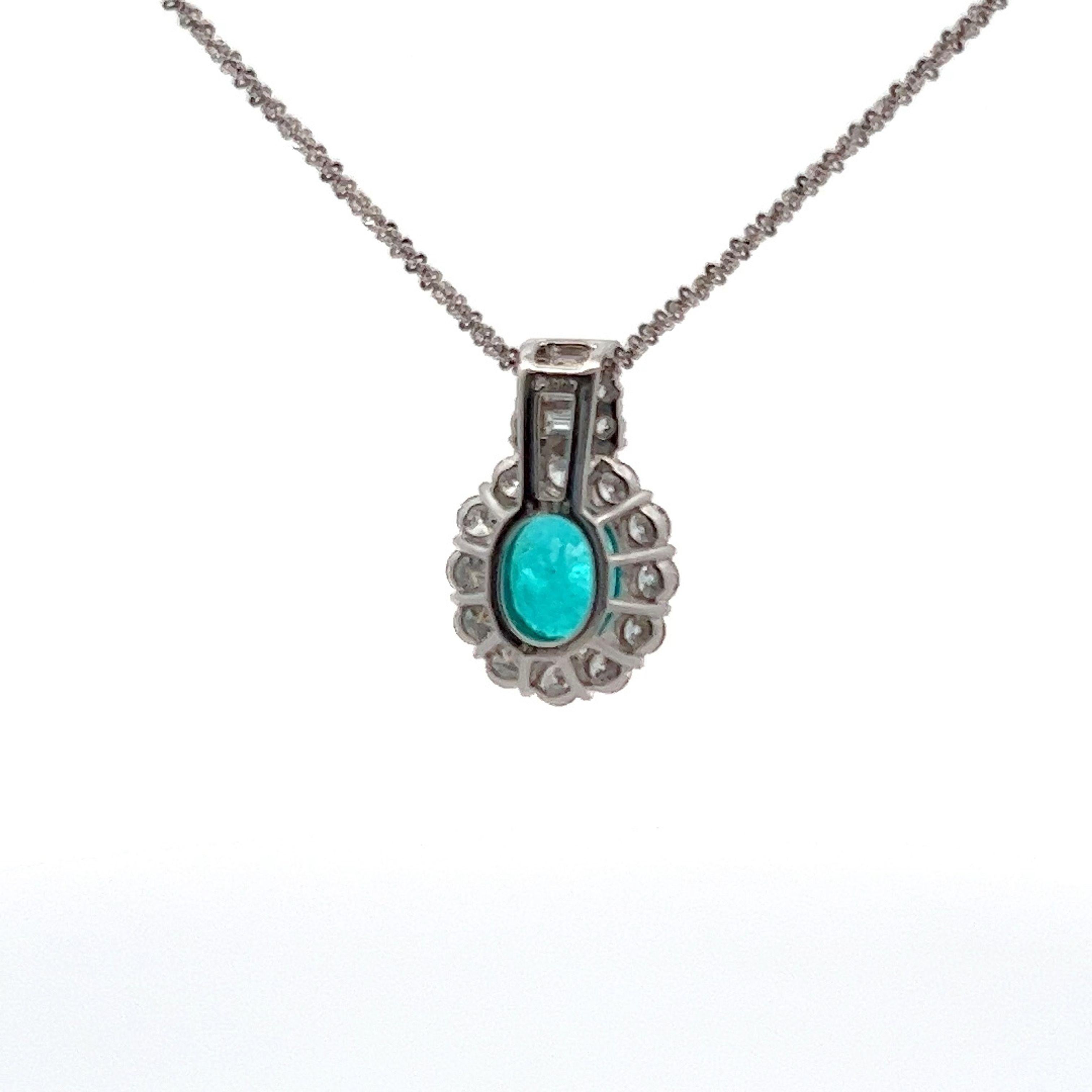 GIA Certified 1.87 Carat Brazilian Paraiba Tourmaline Diamond Pendant In New Condition For Sale In New York, NY