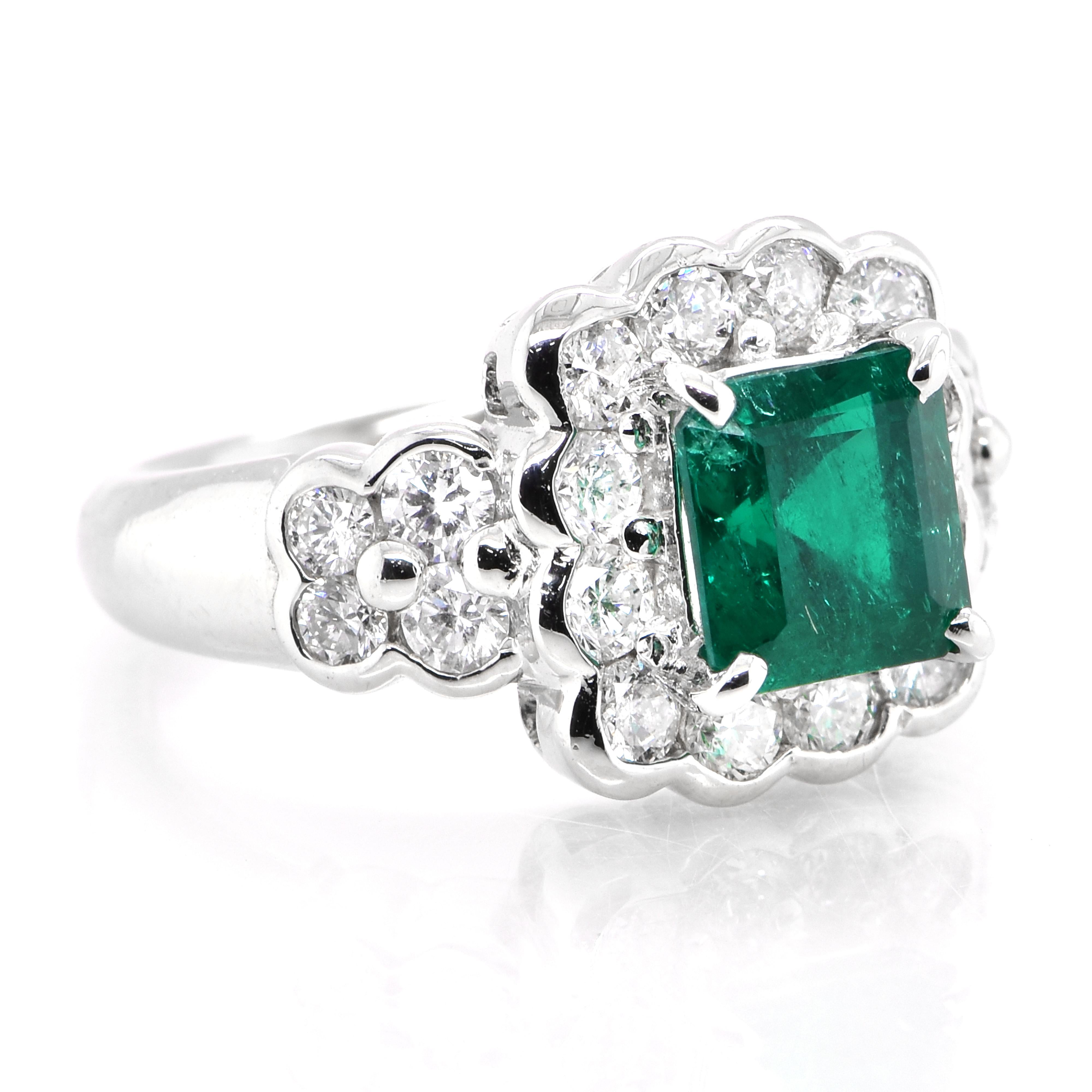 Modern GIA Certified 1.87 Carat, Colombian, Muzo Green Emerald Ring set in Platinum For Sale