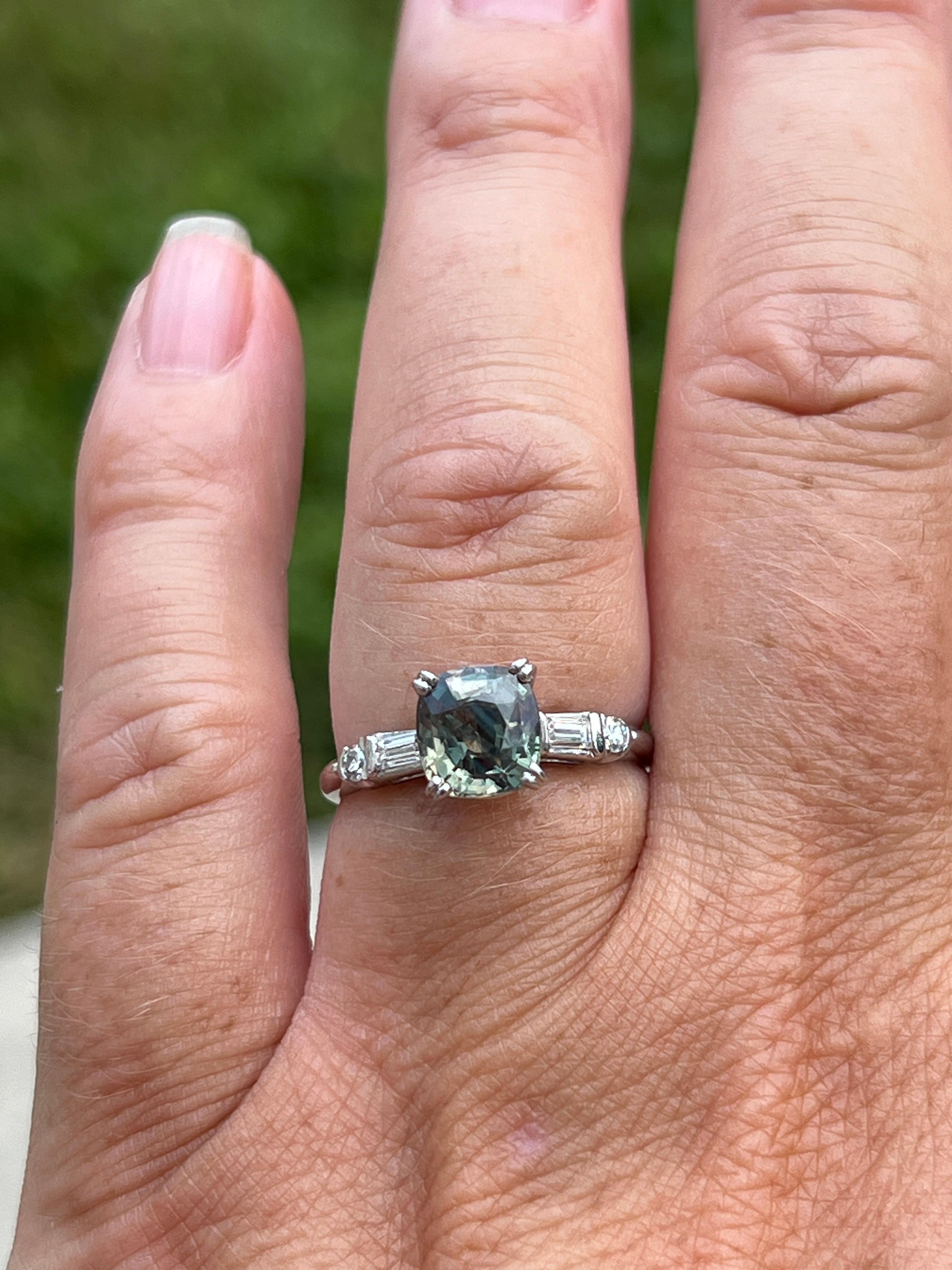 GIA Certified 1.87 Carat Cushion Cut Alexandrite Diamond and Platinum Ring 5