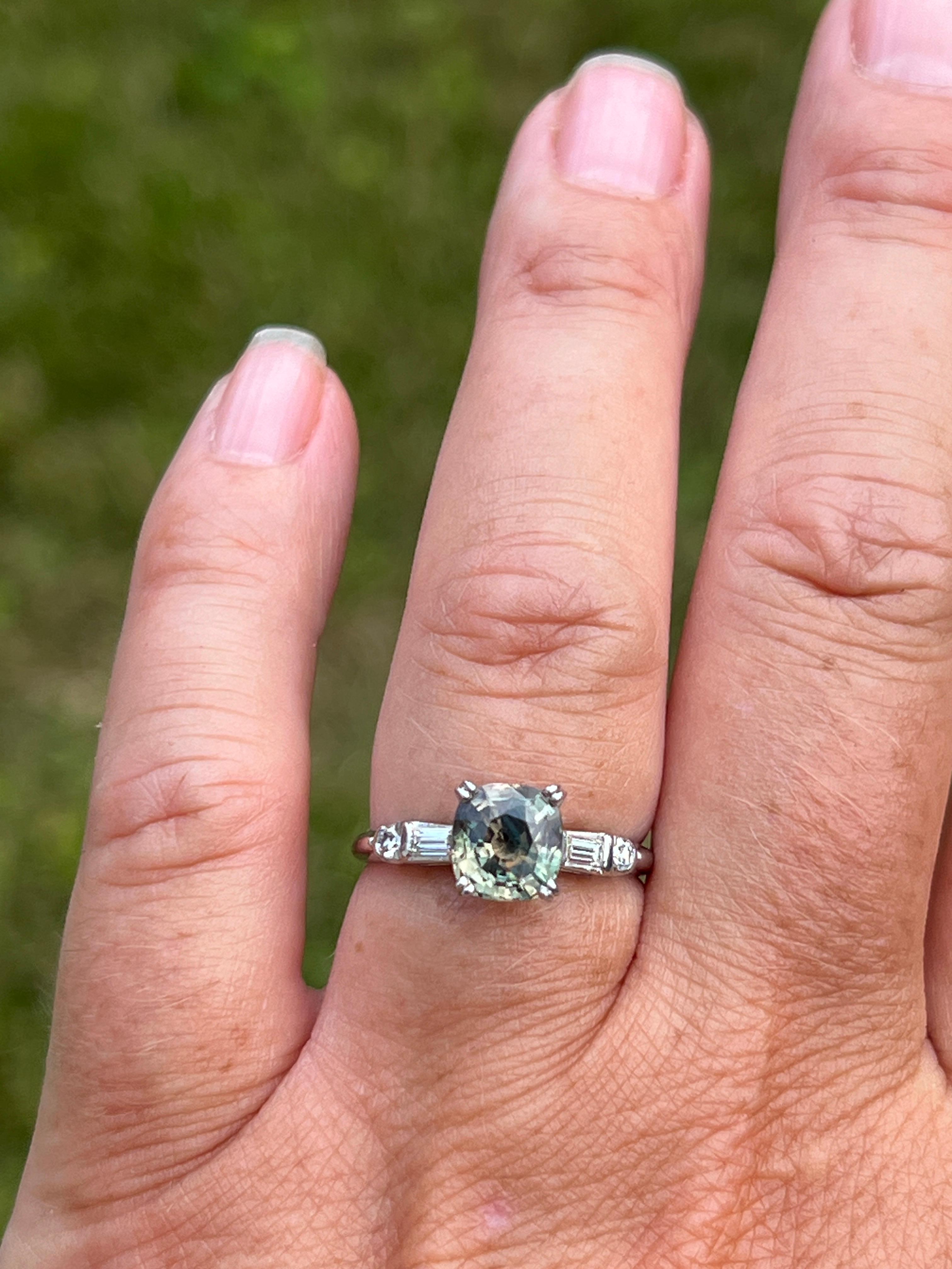GIA Certified 1.87 Carat Cushion Cut Alexandrite Diamond and Platinum Ring 6