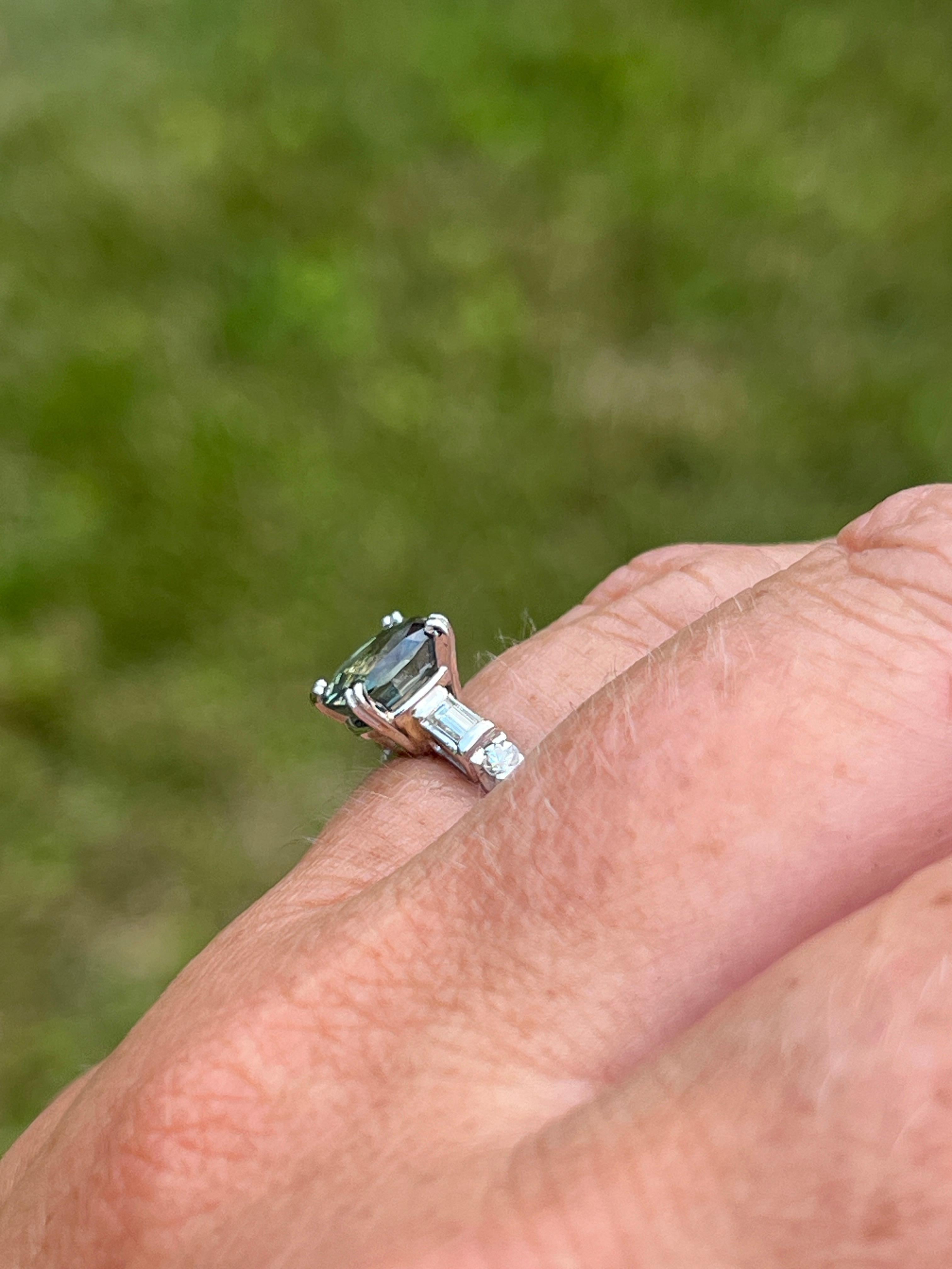 GIA Certified 1.87 Carat Cushion Cut Alexandrite Diamond and Platinum Ring 7