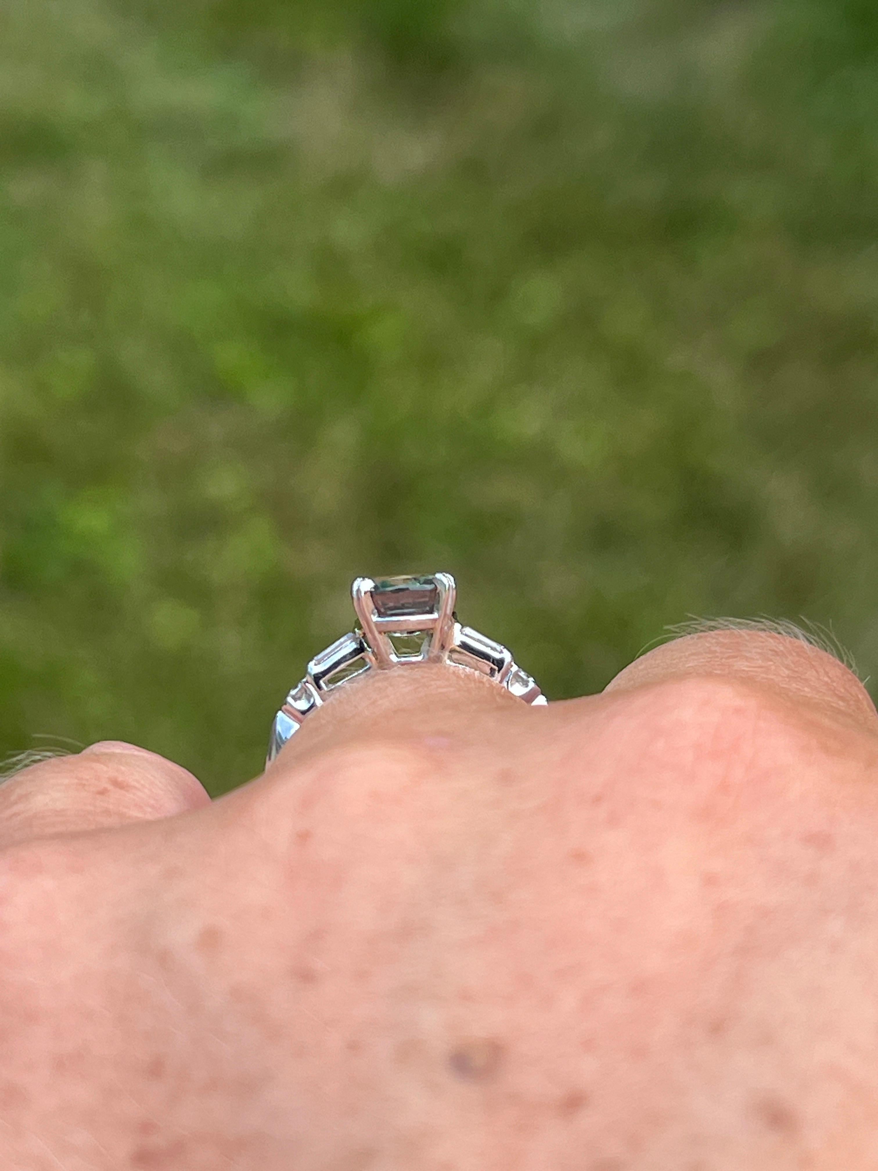 GIA Certified 1.87 Carat Cushion Cut Alexandrite Diamond and Platinum Ring 8
