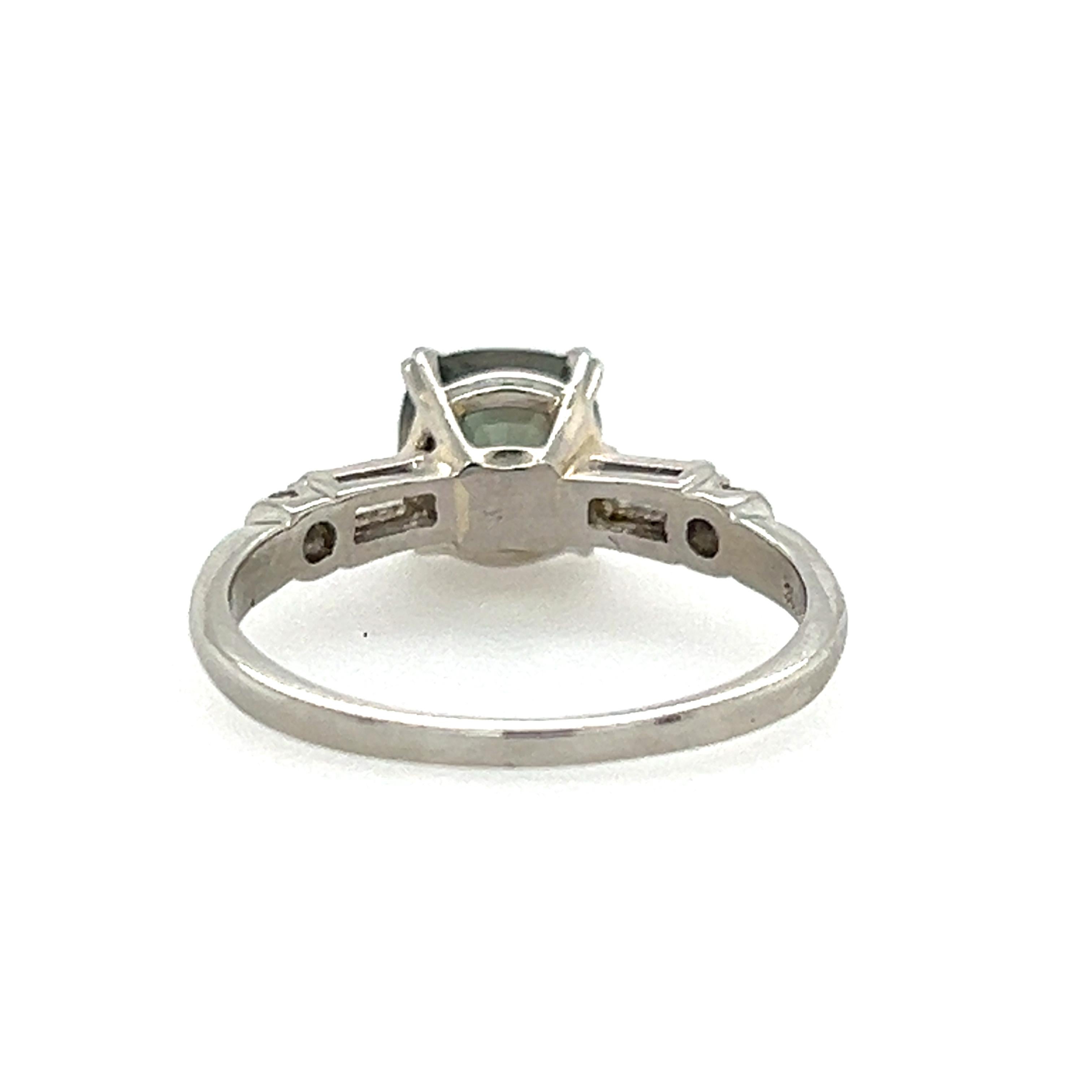 Retro GIA Certified 1.87 Carat Cushion Cut Alexandrite Diamond and Platinum Ring