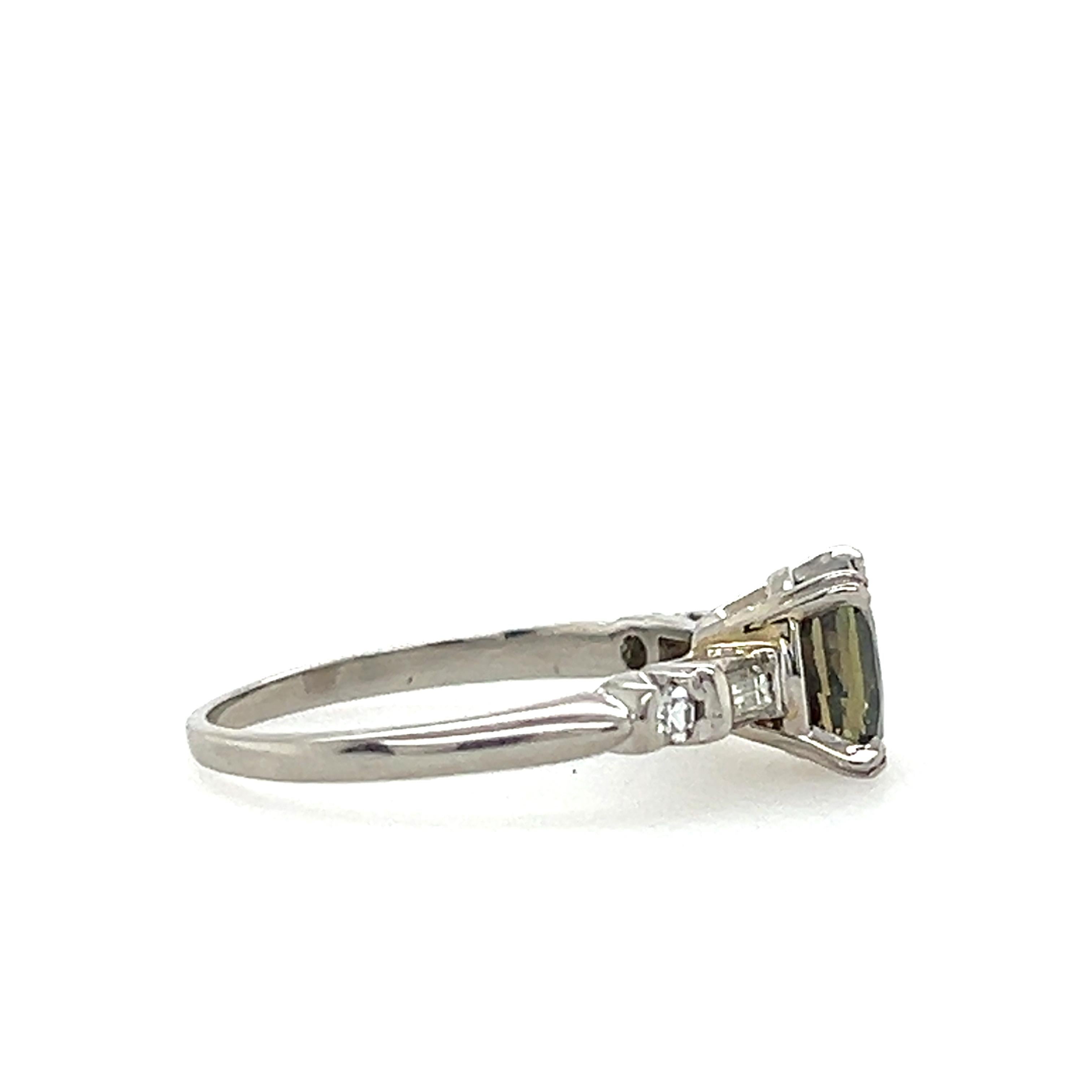 GIA Certified 1.87 Carat Cushion Cut Alexandrite Diamond and Platinum Ring In Good Condition In Towson, MD