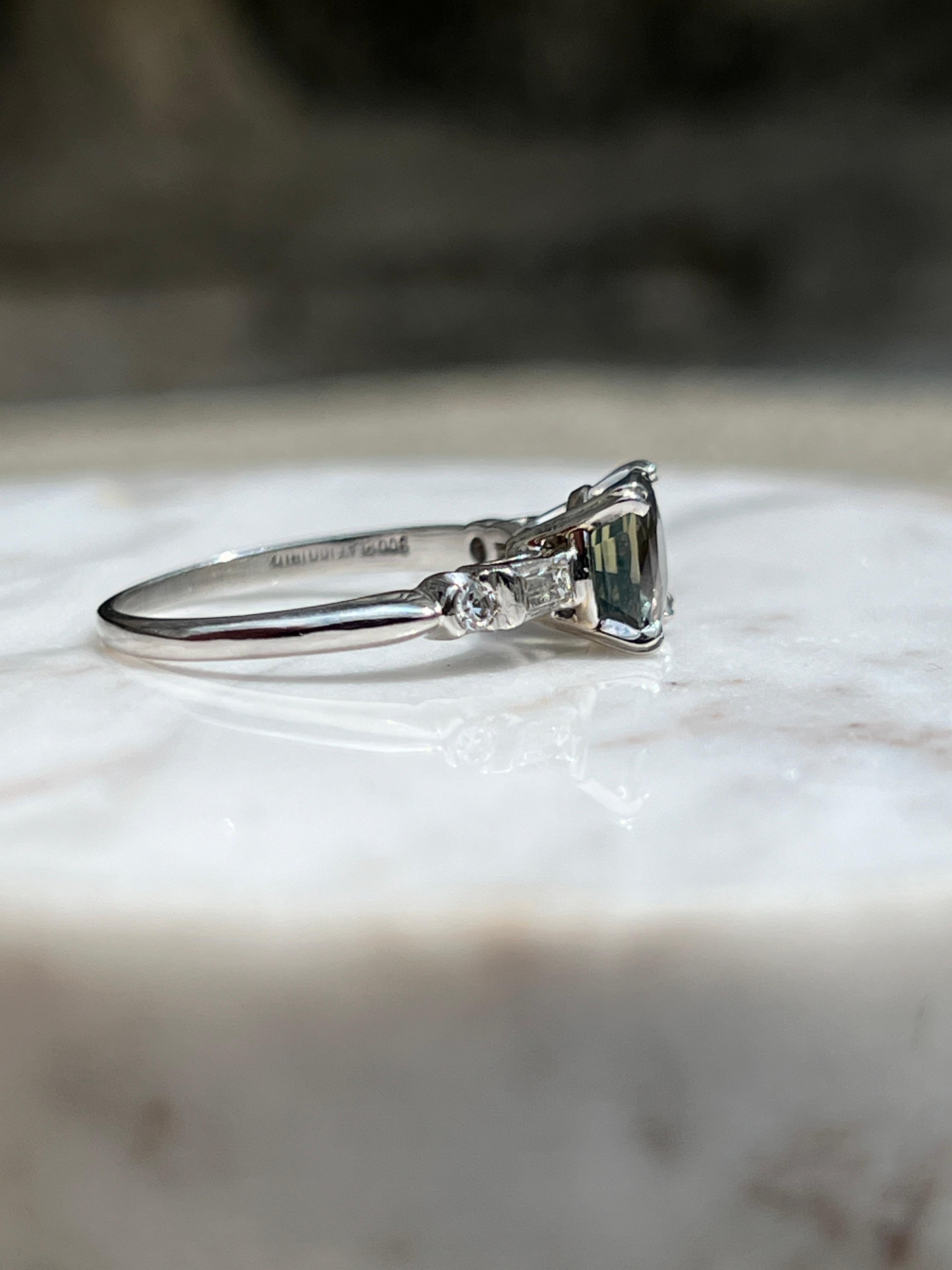 GIA Certified 1.87 Carat Cushion Cut Alexandrite Diamond and Platinum Ring 4