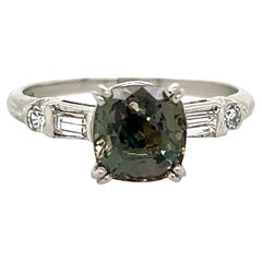 Vintage GIA Certified 1.87 Carat Cushion Cut Alexandrite Diamond and Platinum Ring