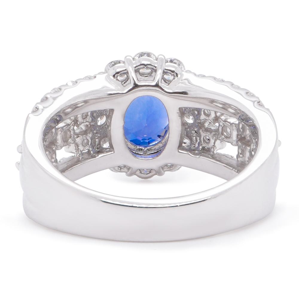 Art Nouveau GIA Certified 1.87 Carat No Heat Burma Sapphire & 1.17 Carat Diamond Ring For Sale