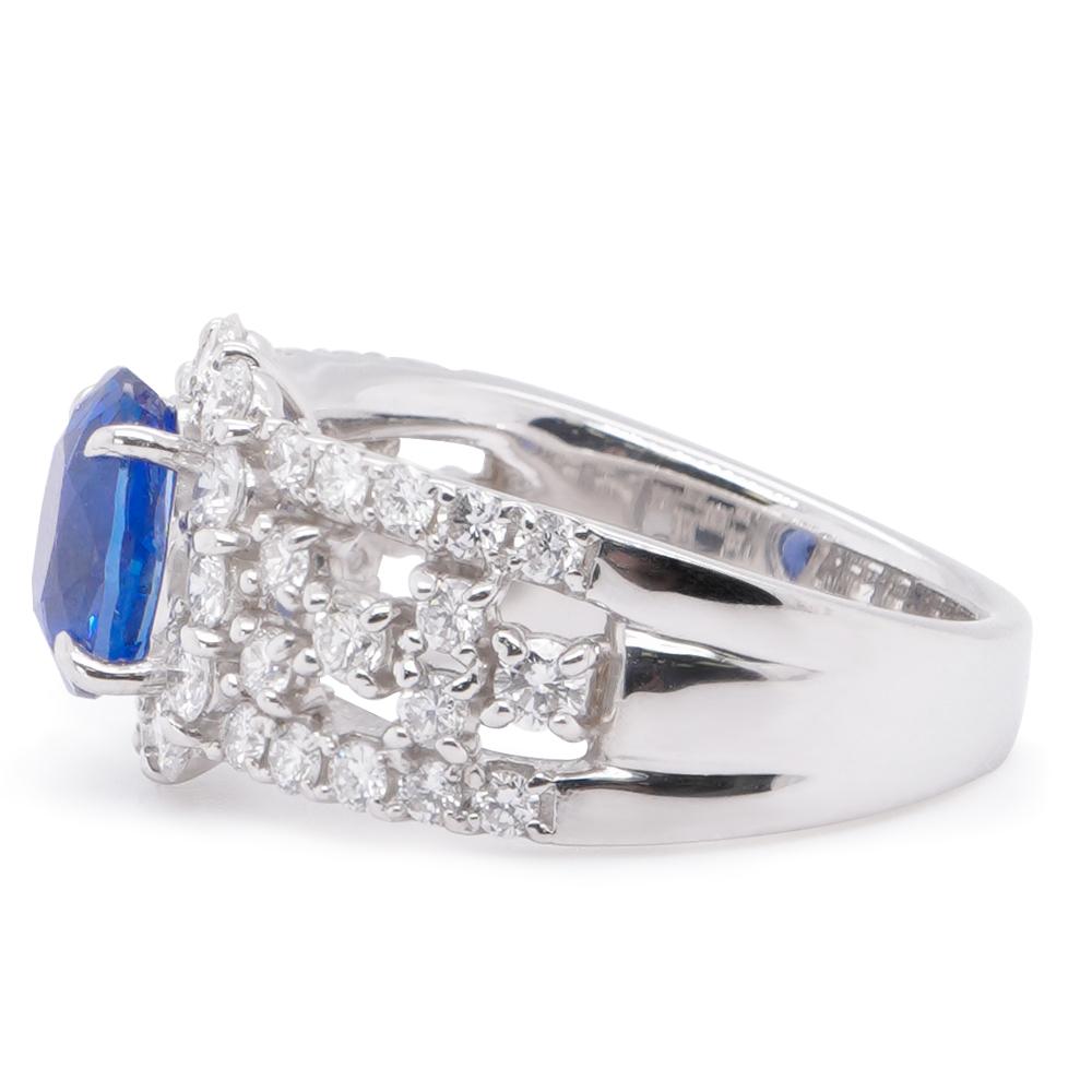 Oval Cut GIA Certified 1.87 Carat No Heat Burma Sapphire & 1.17 Carat Diamond Ring For Sale