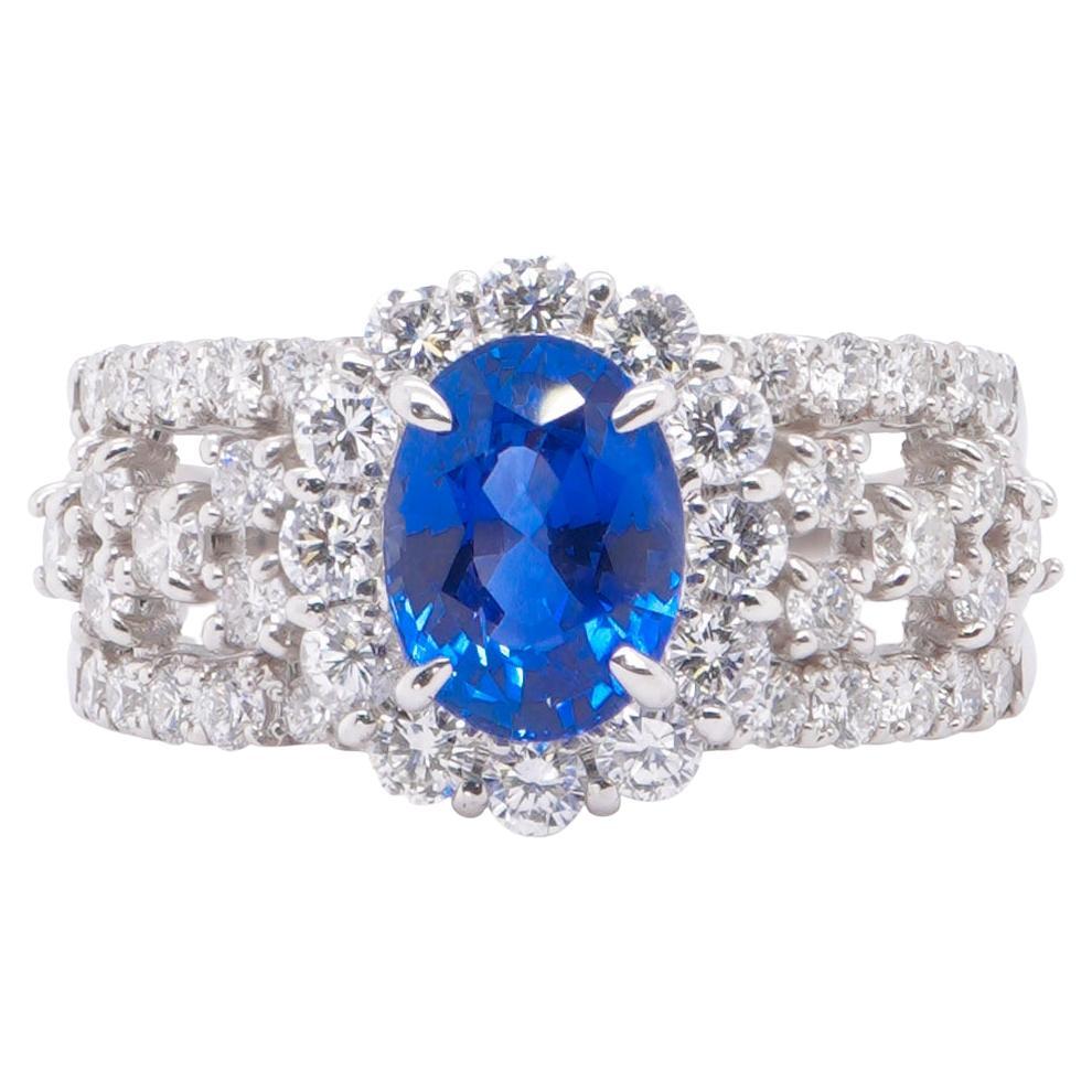 GIA Certified 1.87 Carat No Heat Burma Sapphire & 1.17 Carat Diamond Ring For Sale