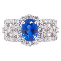GIA Certified 1.87 Carat No Heat Burma Sapphire & 1.17 Carat Diamond Ring