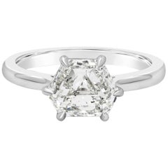 GIA Certified 1.87 Carats Hexagon Cut Diamond Solitaire Platinum Engagement Ring