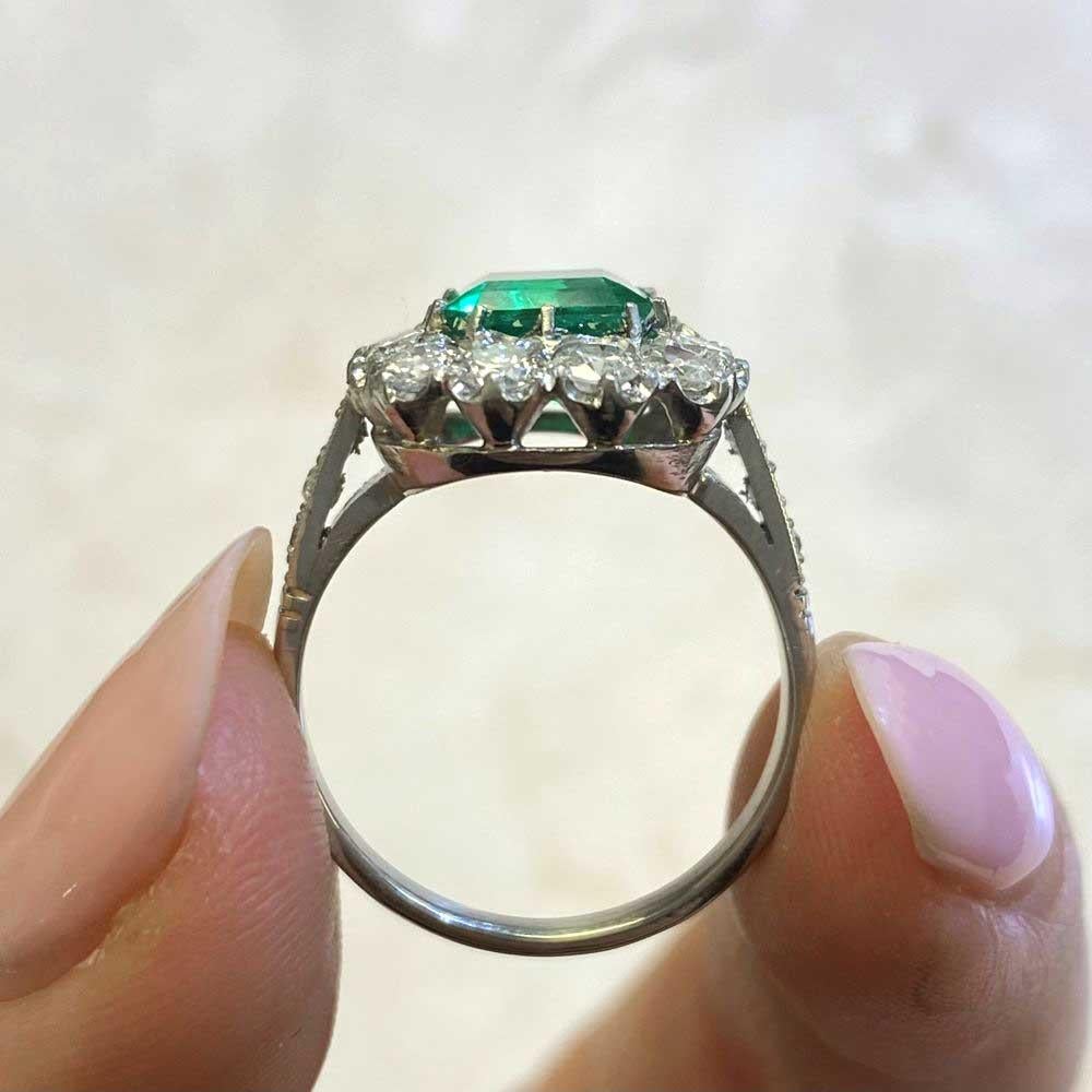 Bague de fiançailles en émeraude certifiée GIA de 1,87ct, halo de diamant de couleur I, platine en vente 5