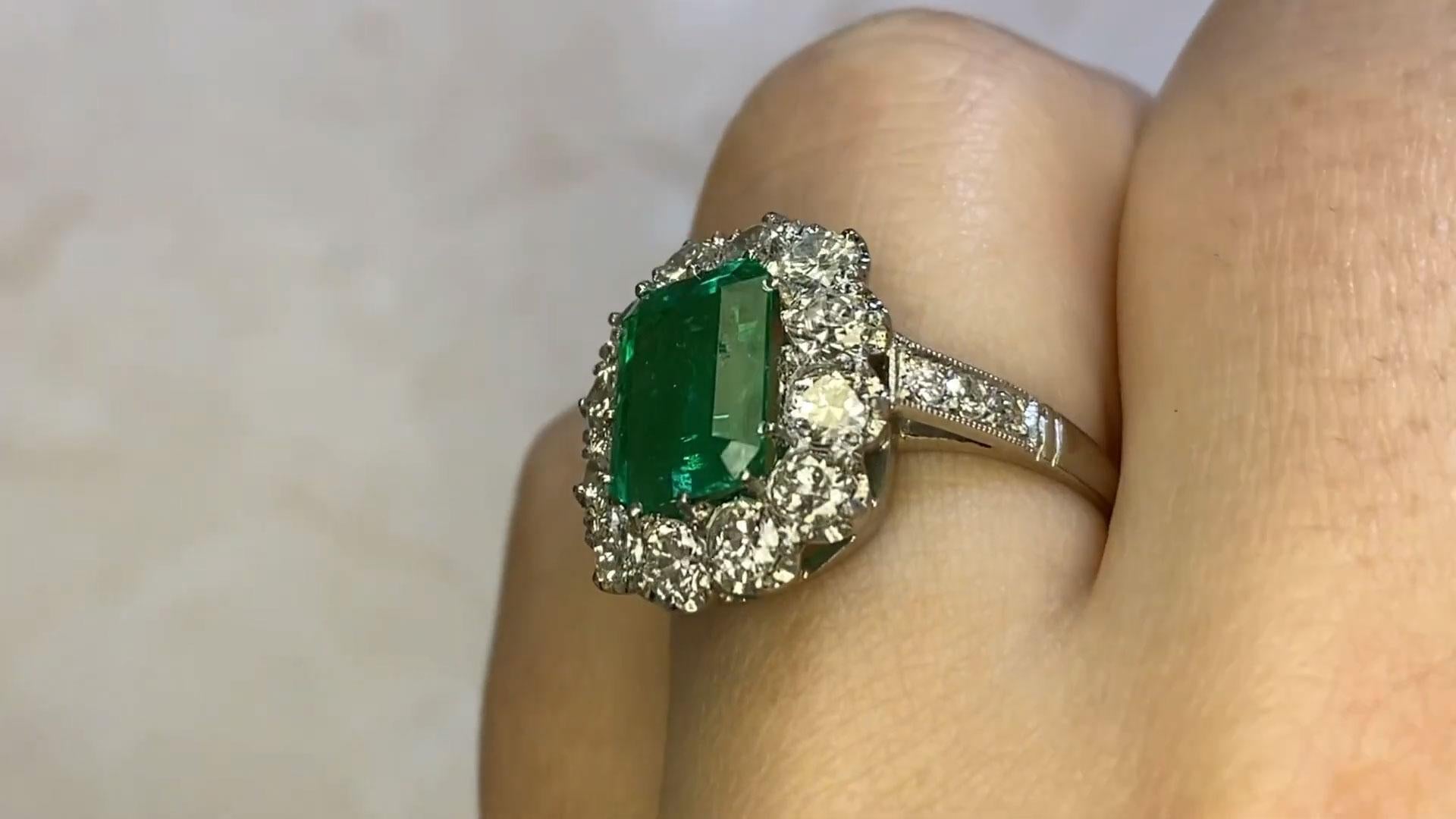 Art Deco Emerald Engagement Diamond Halo Ring (GIA Approx. 1.80-Carats), Platinum For Sale