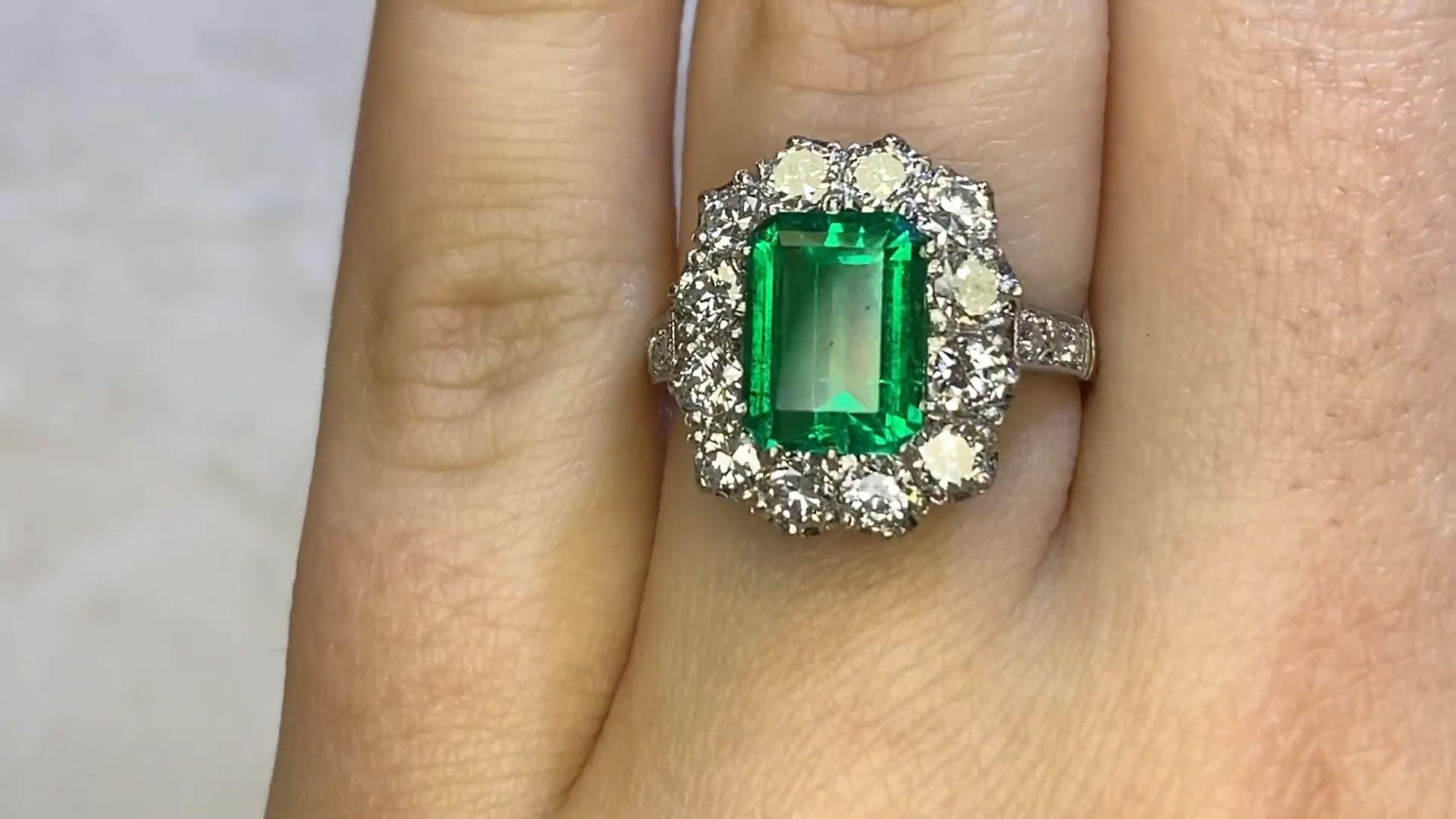 Women's Emerald Engagement Diamond Halo Ring (GIA Approx. 1.80-Carats), Platinum For Sale