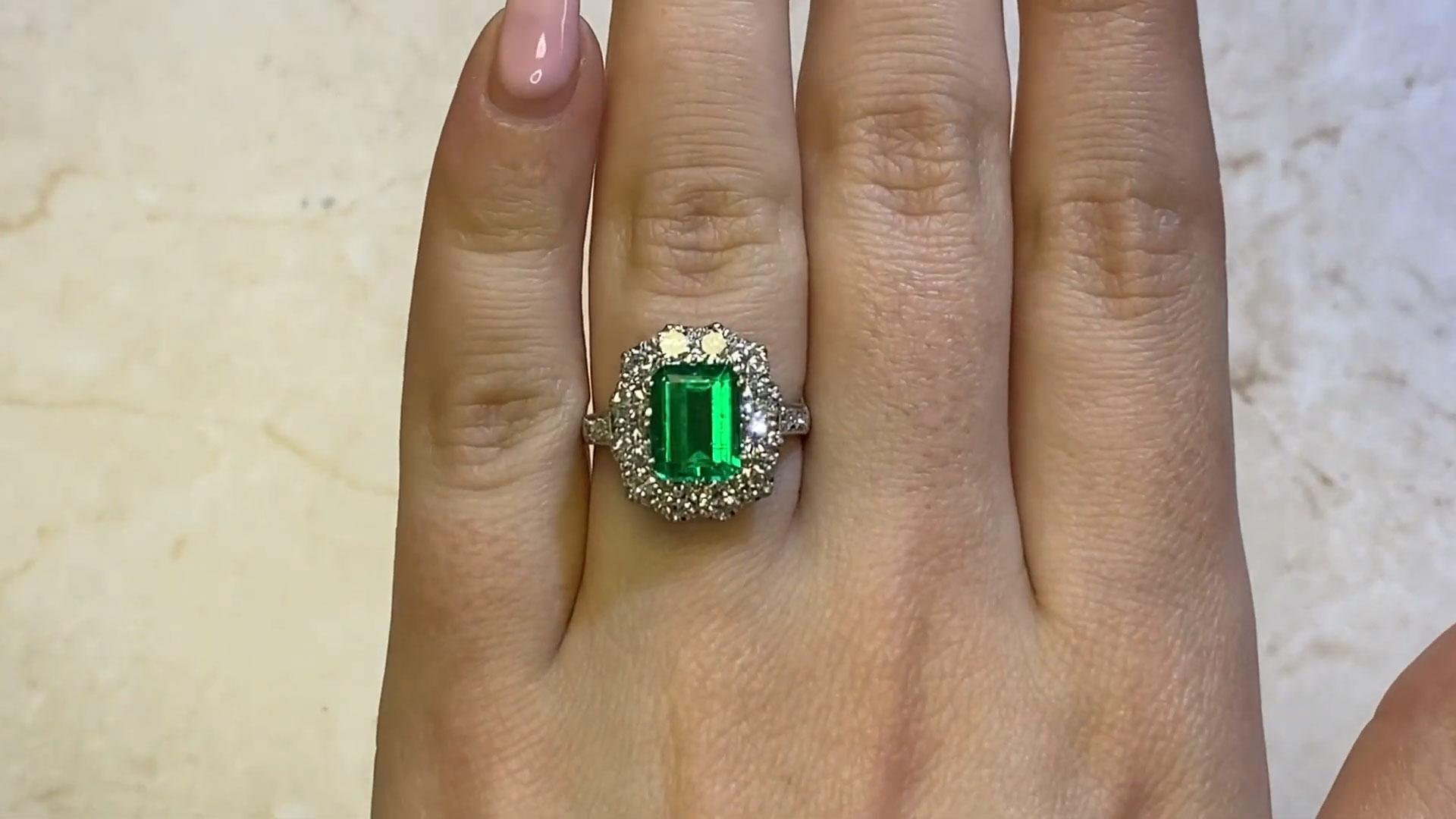 Emerald Engagement Diamond Halo Ring (GIA Approx. 1.80-Carats), Platinum For Sale 1