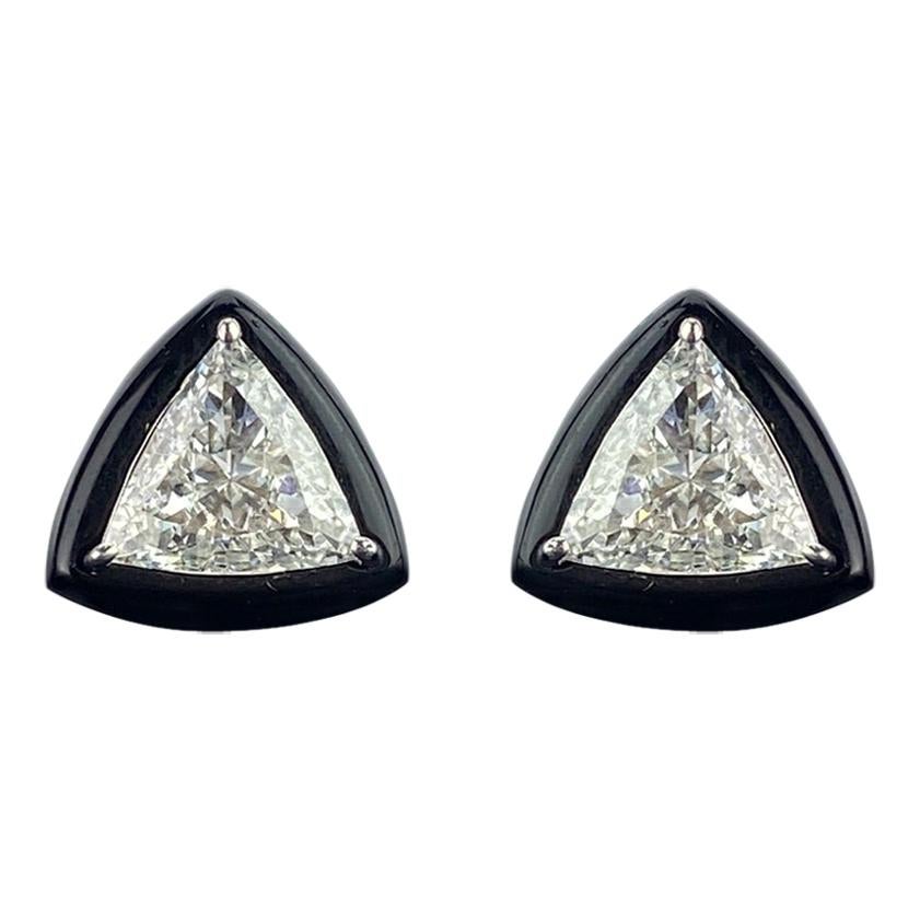 GIA Certified 1.88 Carat Diamond and Black Onyx Solitaire Stud Earring