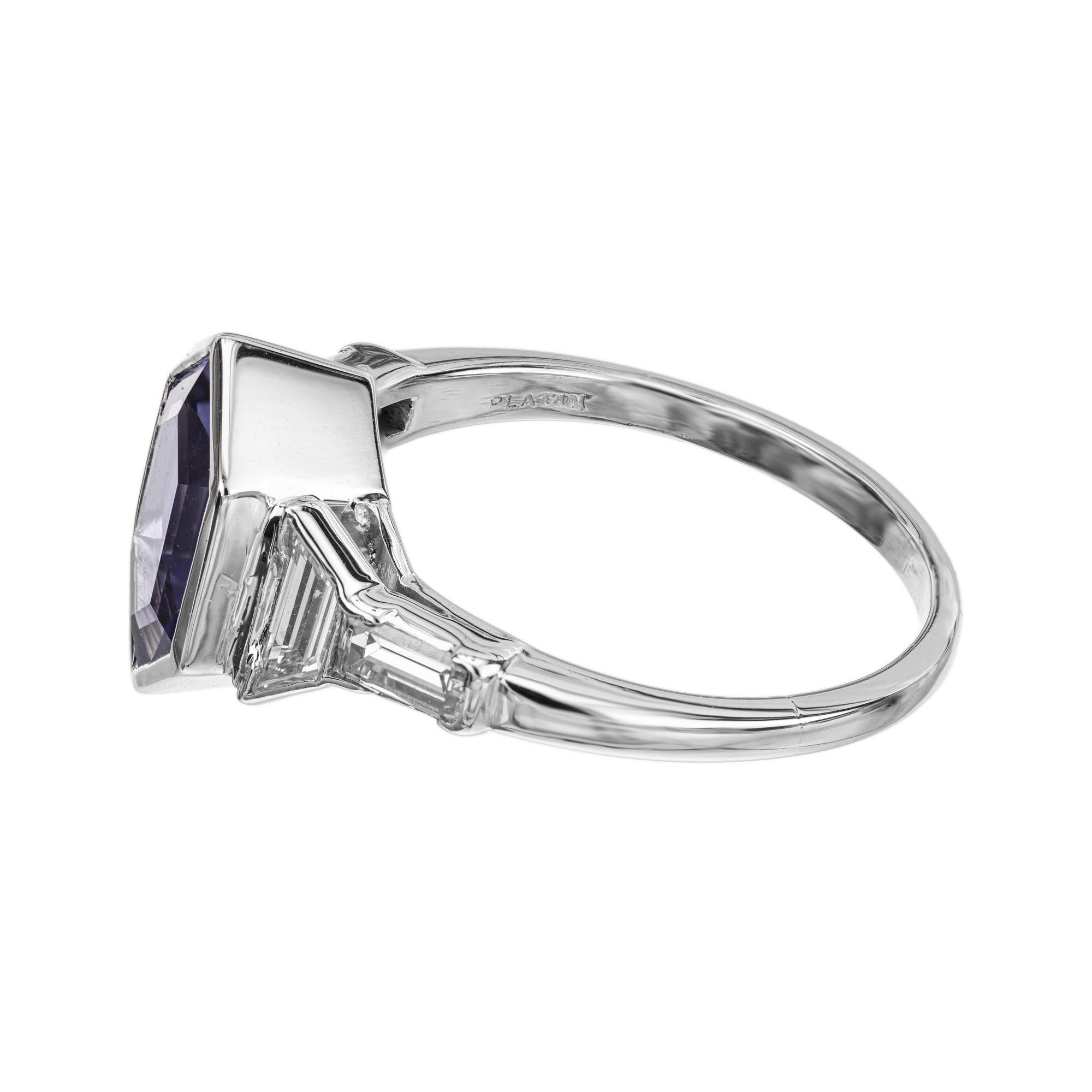 Women's GIA Certified 1.88 Carat Hexagonal Sapphire Diamond Platinum Engagement Ring  For Sale