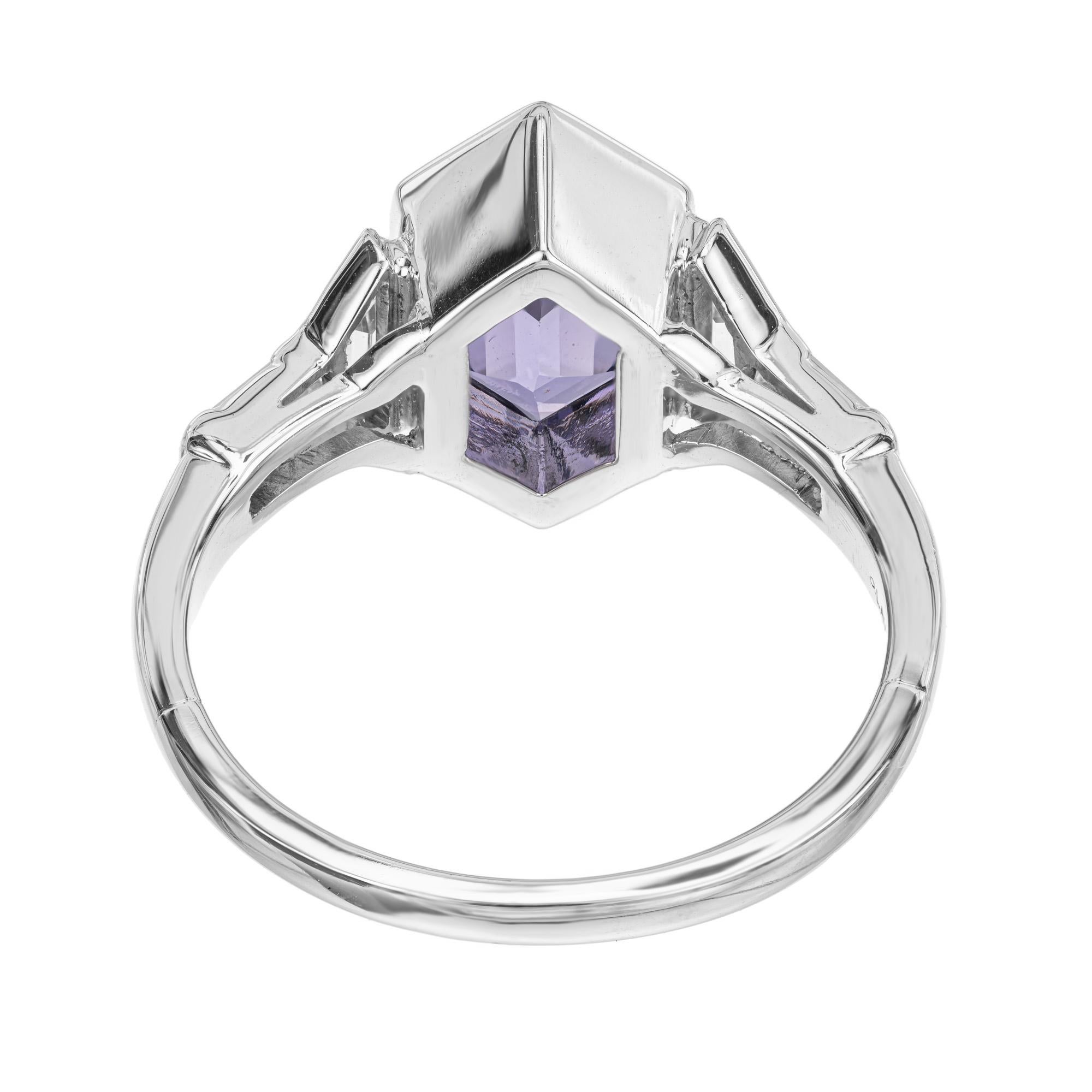 GIA Certified 1.88 Carat Hexagonal Sapphire Diamond Platinum Engagement Ring  For Sale 1