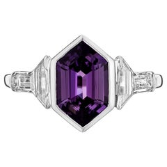 Antique GIA Certified 1.88 Carat Hexagonal Sapphire Diamond Platinum Engagement Ring 