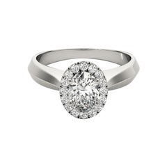 GIA Certified 1.88 Carat Knife Edge Band Oval Halo  Diamond Ring