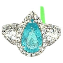 Anello in platino con diamante e tormalina Paraiba da 1,88 carati con taglio a pera, certificato GIA