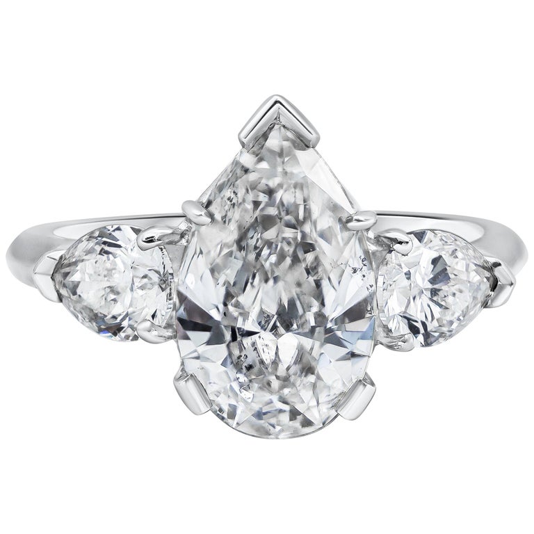 GIA Certified 1.88 Carat Pear Shape Diamond ThreeStone Engagement Ring