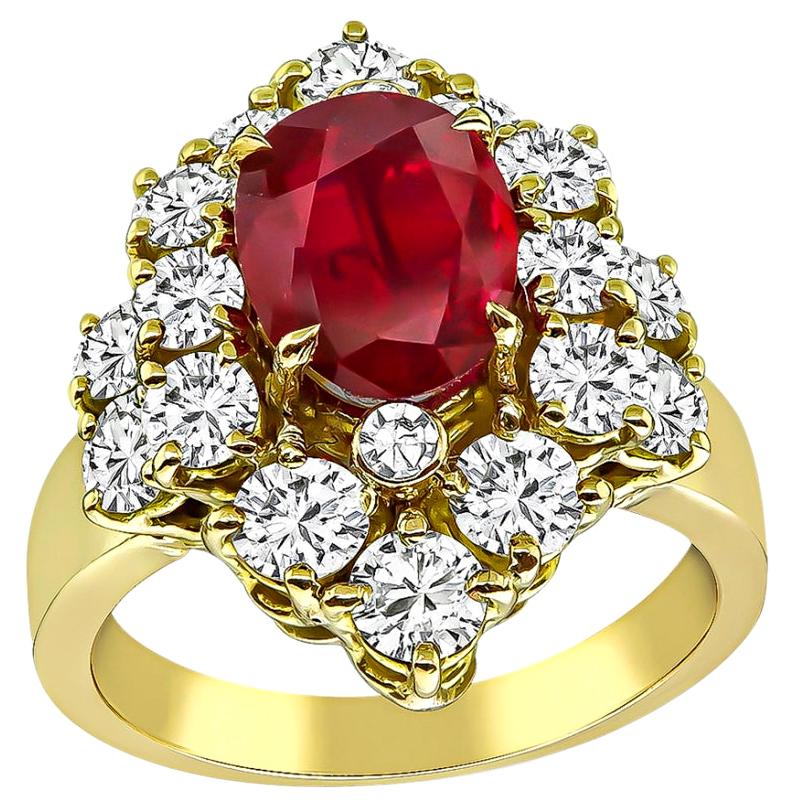 GIA Certified 1.88 Carat Ruby Diamond Gold Ring For Sale