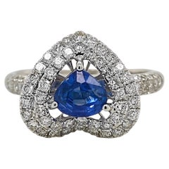 Bague en or blanc certifiée GIA de 1,88 carat de saphir et de diamant rond