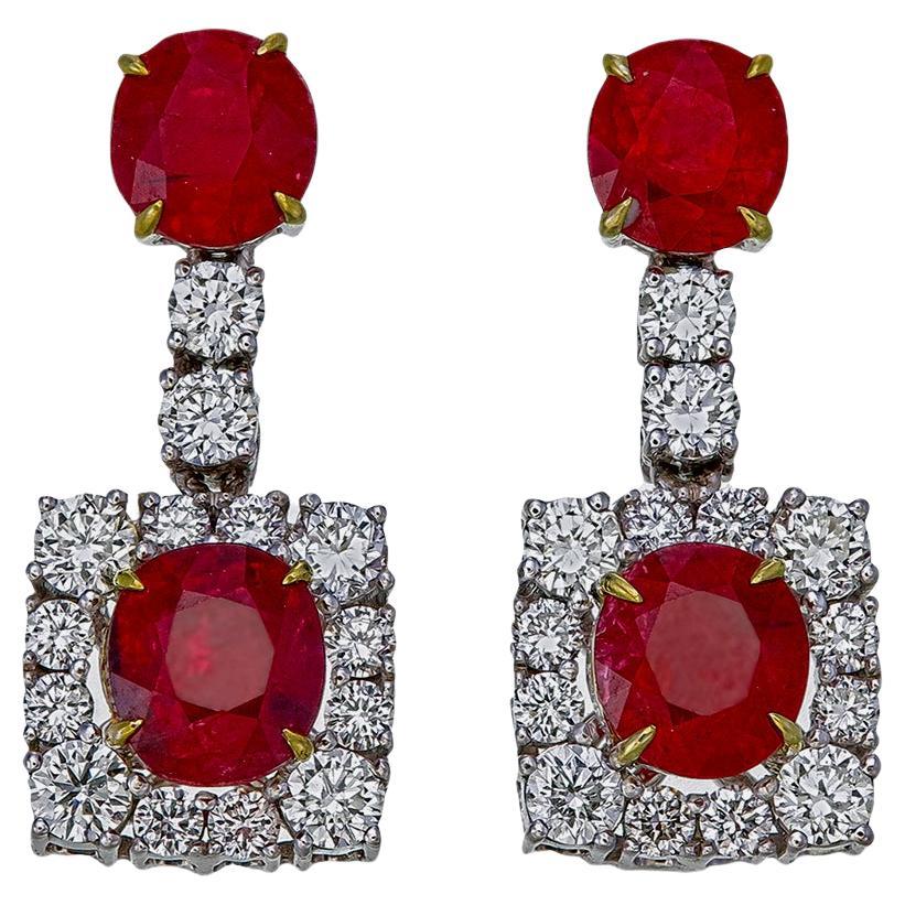 GIA Certified 1.88 Carats Burma Pigeon Blood No Heat Ruby Earrings in 18K W/G