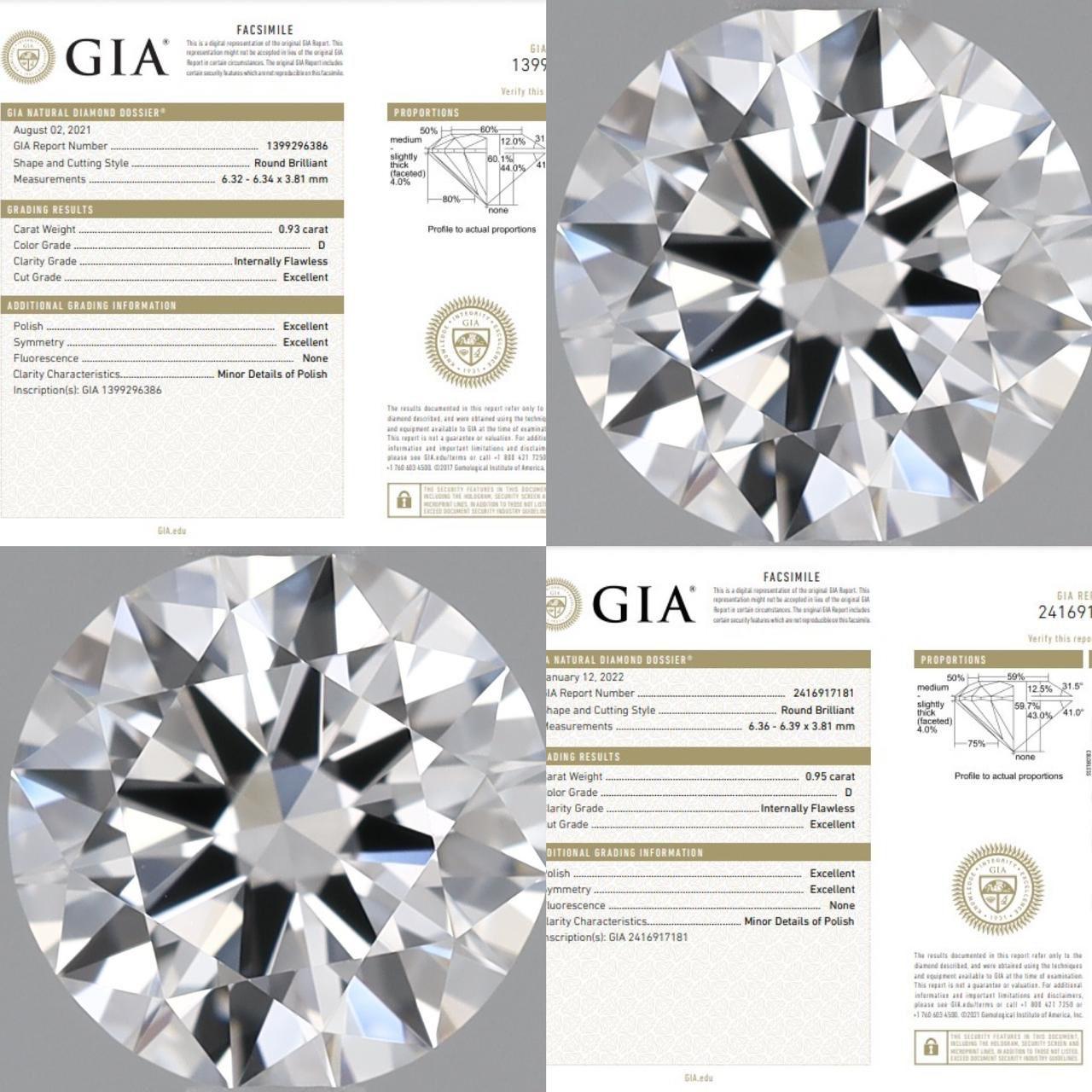 Round Cut GIA Certified 1.88 Ct D/IF Diamonds 18K Gold Earrings  For Sale