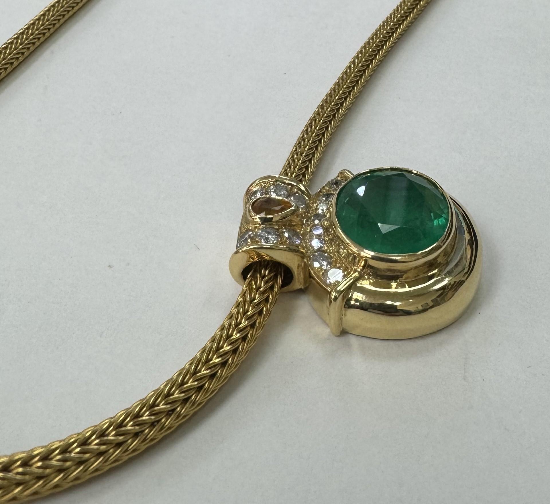 Oval Cut GIA Certified 18.80cts. Oval Emerald and Diamond Pendant set in 18k Yellow Gold For Sale