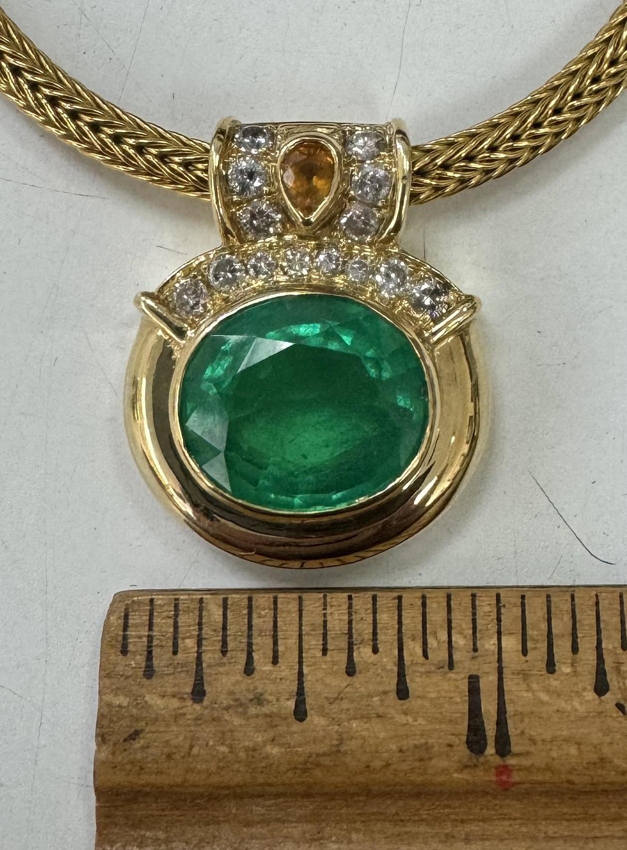 GIA Certified 18.80cts. Oval Emerald and Diamond Pendant set in 18k Yellow Gold For Sale 1