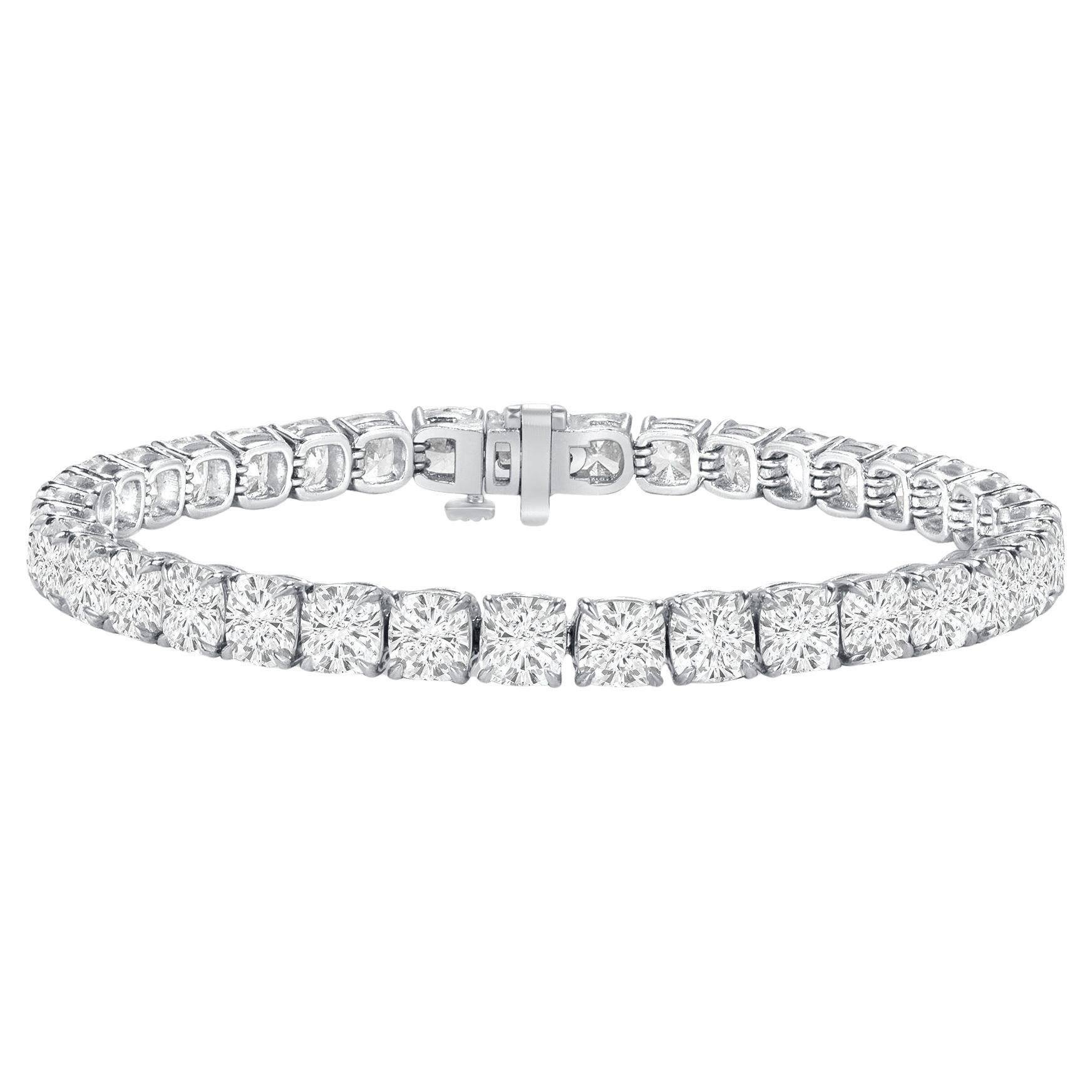Pulsera de tenis de diamantes brillantes en cojín con certificado GIA de 18,87 quilates en platino