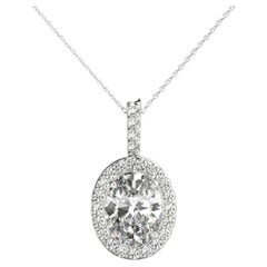 GIA Certified 1.88ct Oval Diamond Halo White White Gold Pendant Necklace