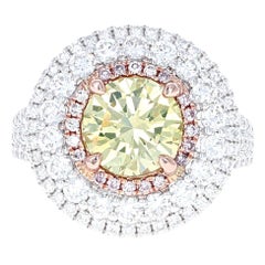 GIA Certified 1.89 Carat Fancy Intense Greenish Yellow VS2 Diamond Cocktail Ring