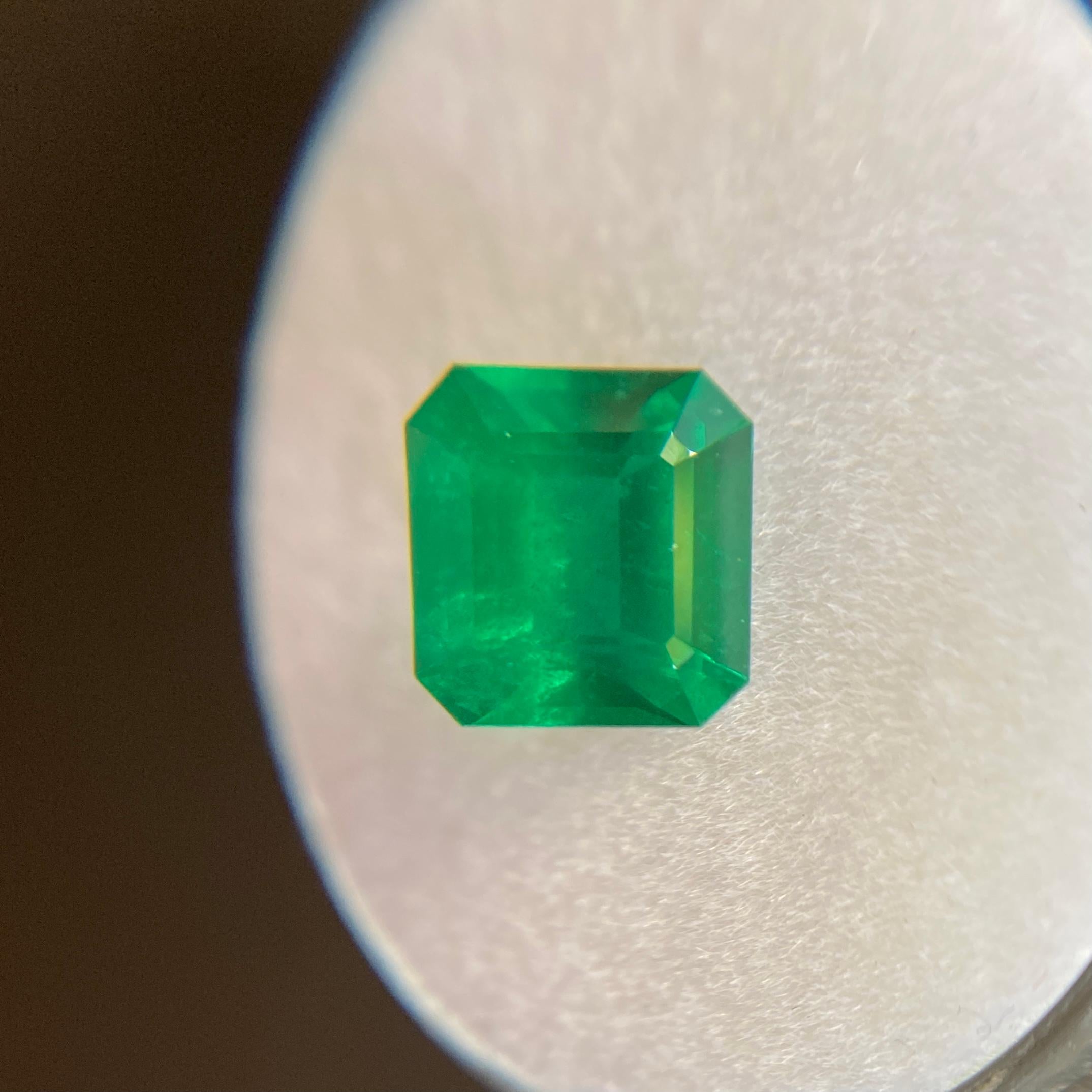 GIA Certified 1.89ct Fine Intense Green Emerald Square Emerald Cut Minor Oil Gem 1