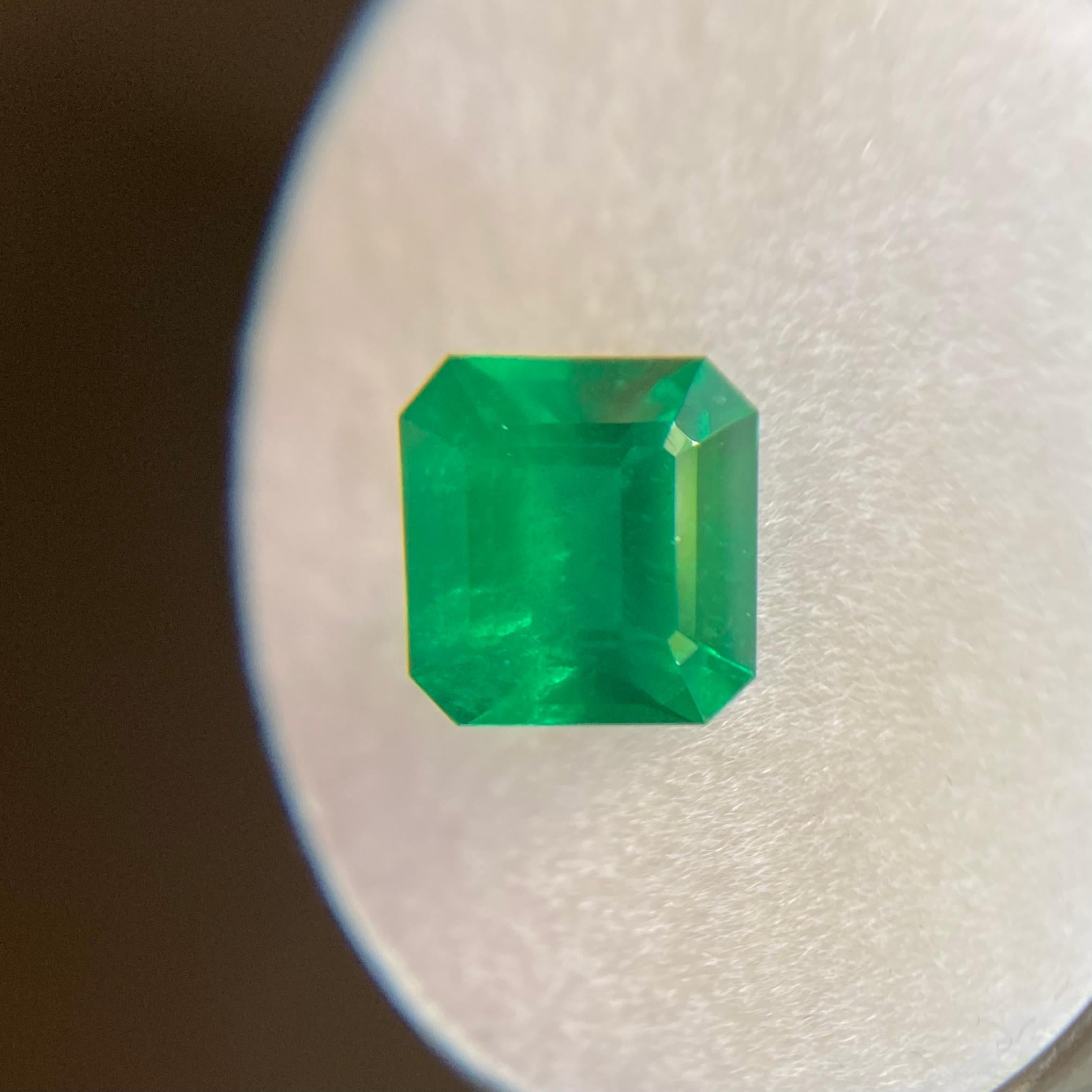 GIA Certified 1.89ct Fine Intense Green Emerald Square Emerald Cut Minor Oil Gem 2