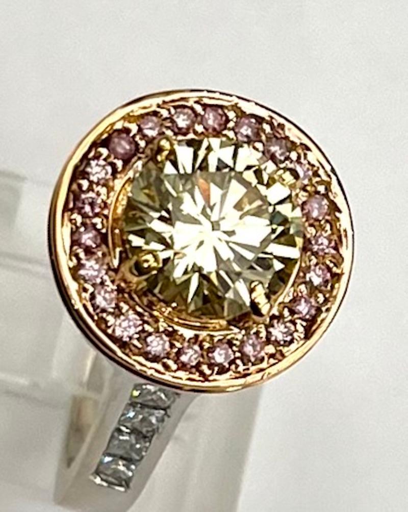 Contemporary GIA Certified 1.89Ct Round Brilliant Natural Fancy Yellow Diamond For Sale