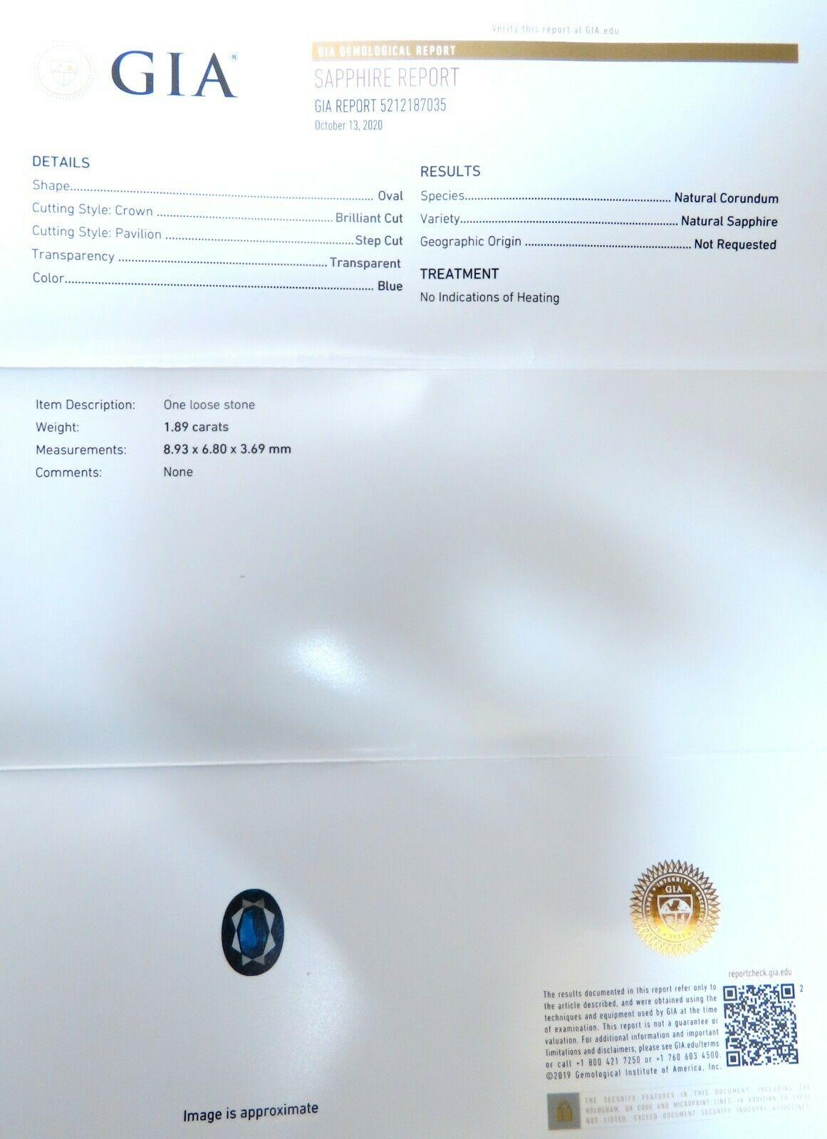 GIA Certified 1.89ct Sapphire Diamonds Ring 14kt No Heat In New Condition For Sale In New York, NY
