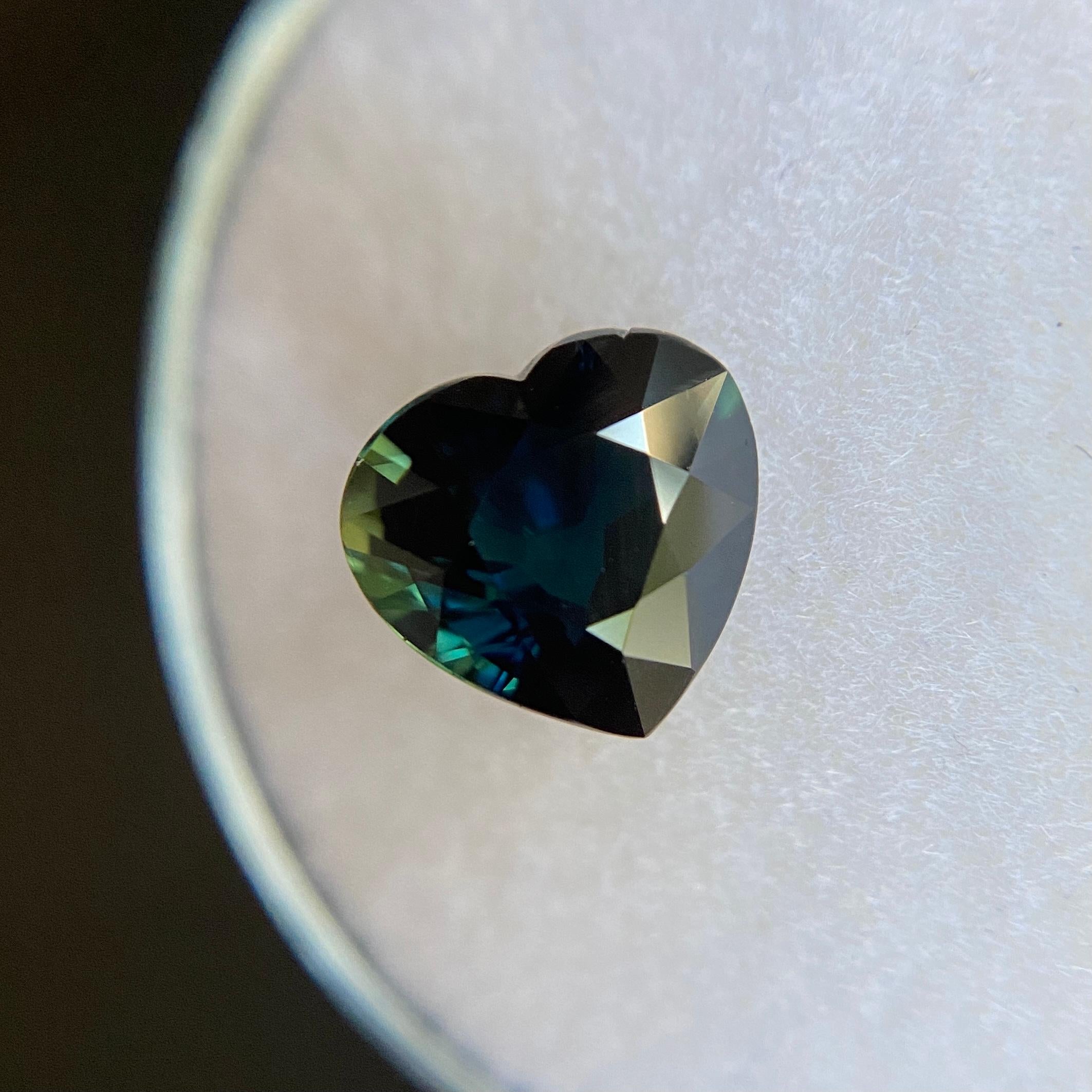 Men's GIA Certified 1.89ct Untreated Green Blue Sapphire Heart Cut Loose Rare Gemstone