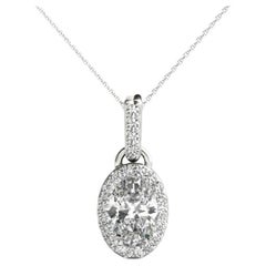GIA Certified 1.8ct Oval Diamond Halo White Gold Bezel Pendant Necklace GIA Certified 1.8ct Oval Diamond Halo White Gold Bezel Pendant Necklace